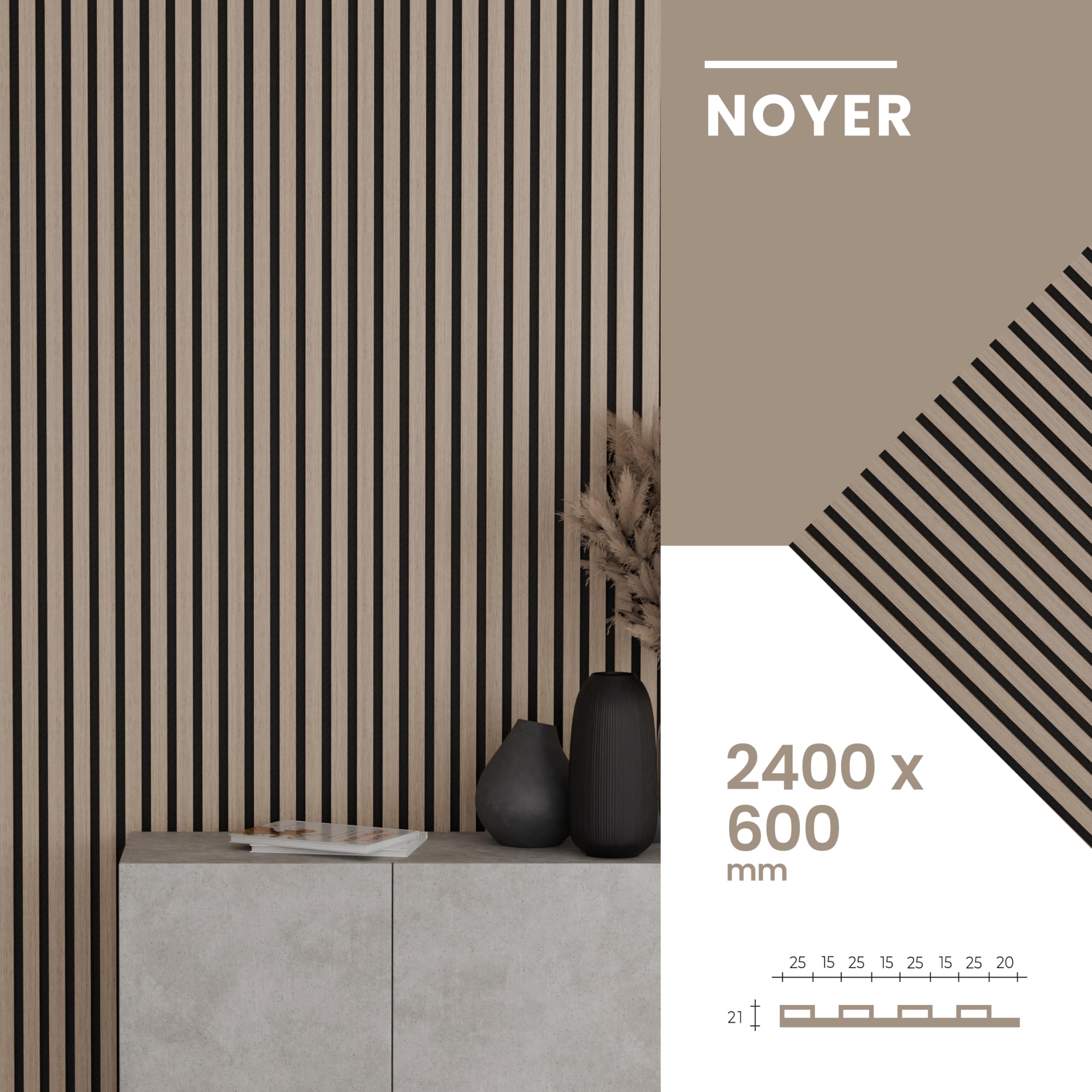 Panele akustyczne orzechowe – 240 x 60 cm – 21 mm – opakowanie 2 szt. – 2,88 m² – dekoracja ścienna i izolacja akustyczna