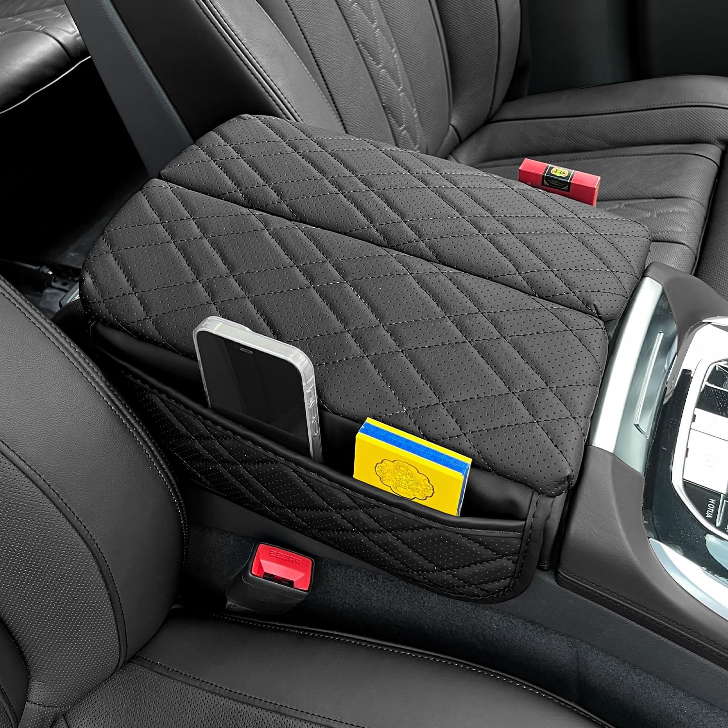 2PCS Center Console Armrest Cover for BMW X5 X6 X7 Accessories, Leather Arm Rest Box Soft Cushion Pad with Storage Bags, Car Interior Accessories Fits for BMW X5 G05, X6 G06, X7 G07 2019-2026