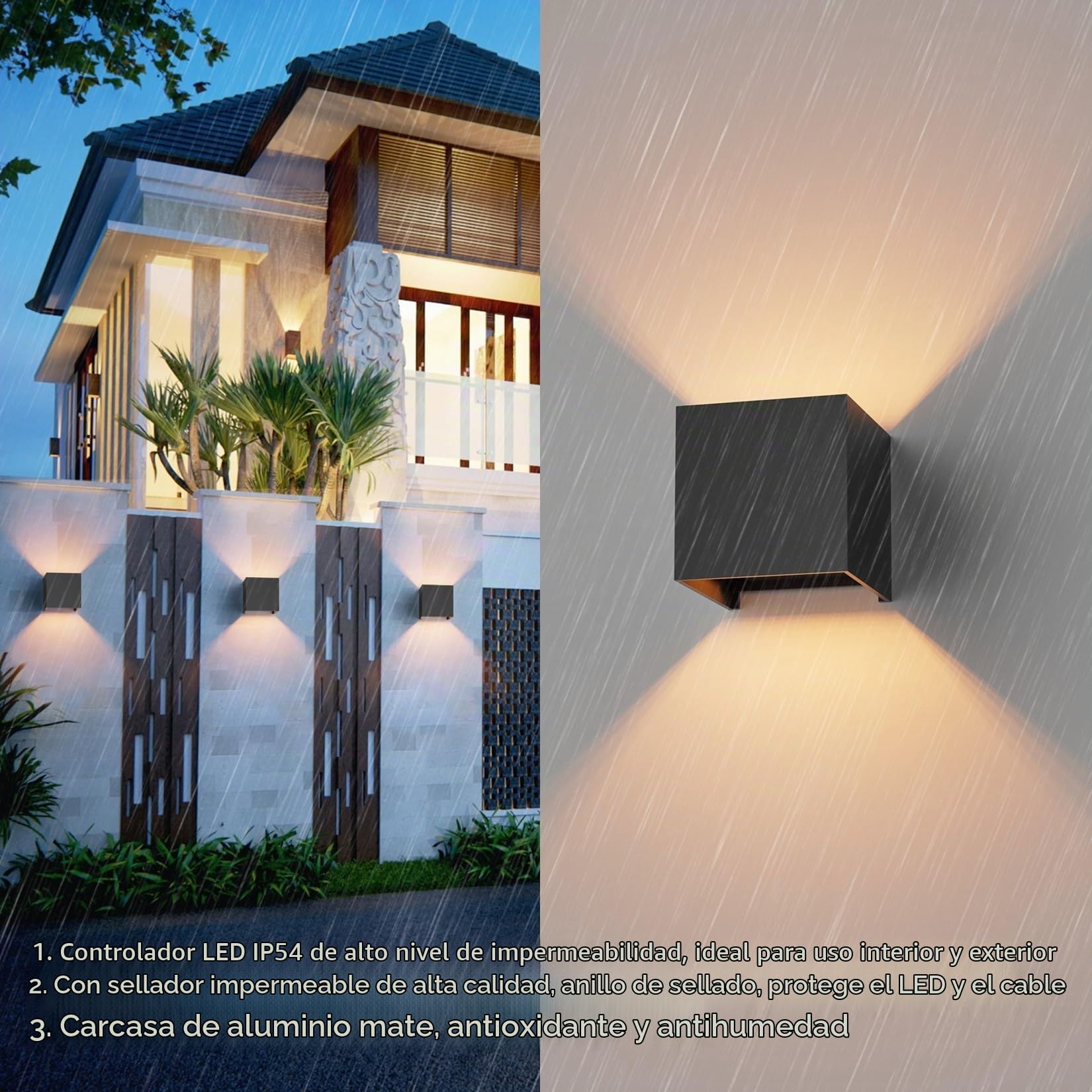 Klighten 4 PCS Aplique pared LED Con G9 LED Bombillas Reemplazables, Blanco Cálido 3000K Lampara de pared Interior/Exterior IP54 Ángulo ajustable Lámpara Pared Negro