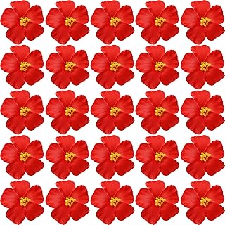 Unittype Red 100 Pcs Artificial Hibiscus Flowers, Foam Tropical Flowers