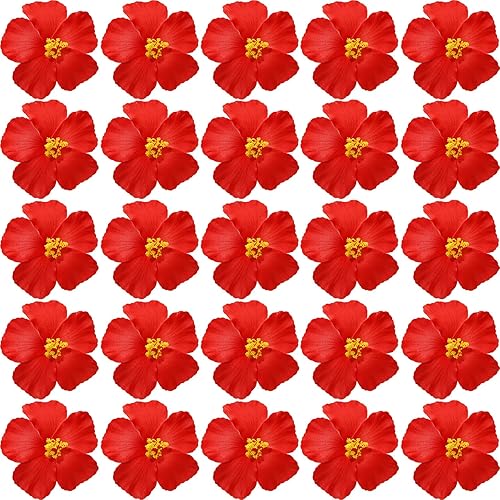 Unittype Red 100 Pcs Hawaiian Faux Hibiscus Flowers Hawaii Summer
