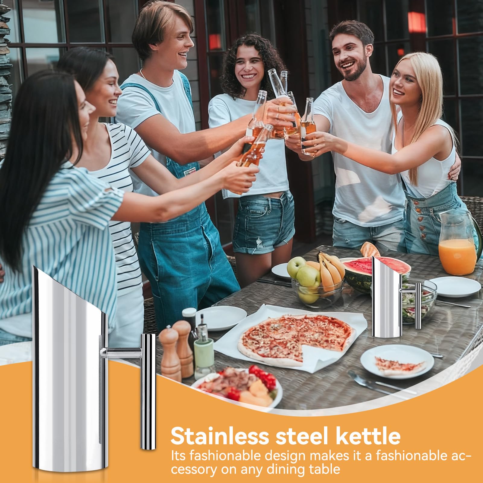 Caraffa in acciaio INOX, 1 l, caraffa per acqua in metallo, caraffa per bevande fredde, caraffa per tè freddo, teiera argentata con manico, servizio da tavola per casa e hotel (1 litro)
