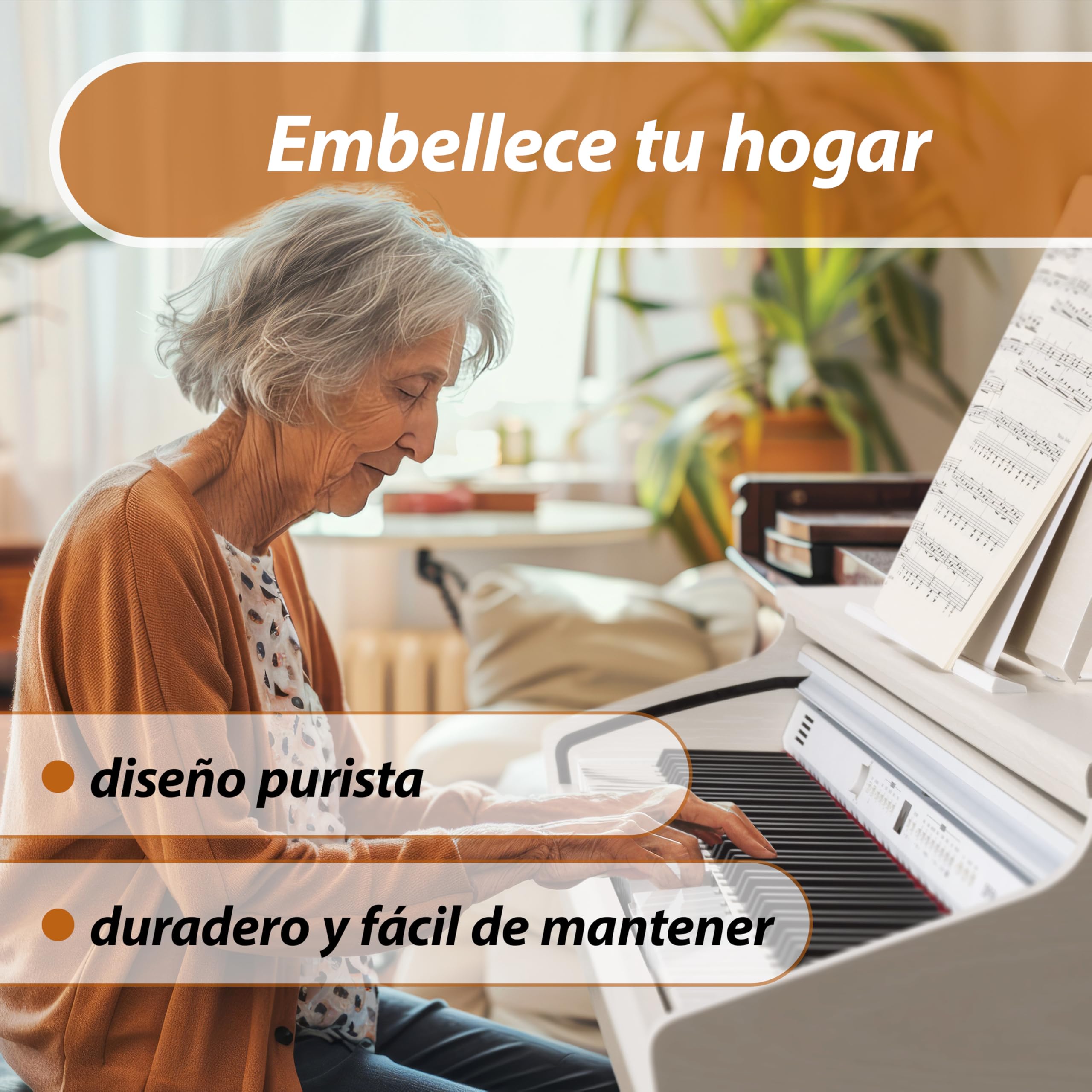 Classic Cantabile DP-50 Piano digital 88 teclas con mecanica martillo - Teclado electronico USB/MIDI local, 32 polifonía, 14 voces y funcion Twin-Piano - Organo musical para ninos - Blanco mate