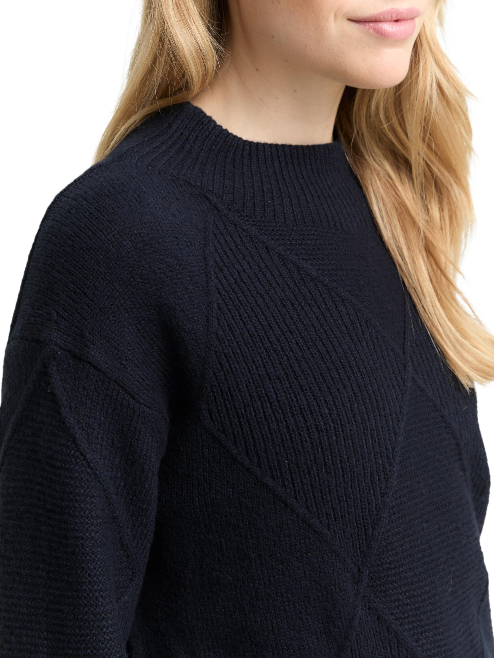 TOM TAILOR Damen 1049140 Loose Fit Strickpullover mit Stehkragen (1er Pack)