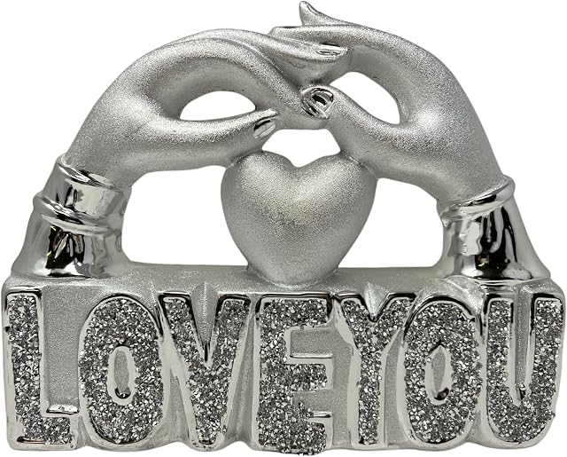 CRYSTAL CROWN® Crushed Diamond Silver Sparkle LOVE YOU Heart decorative letter blocks sight words for room home decoration