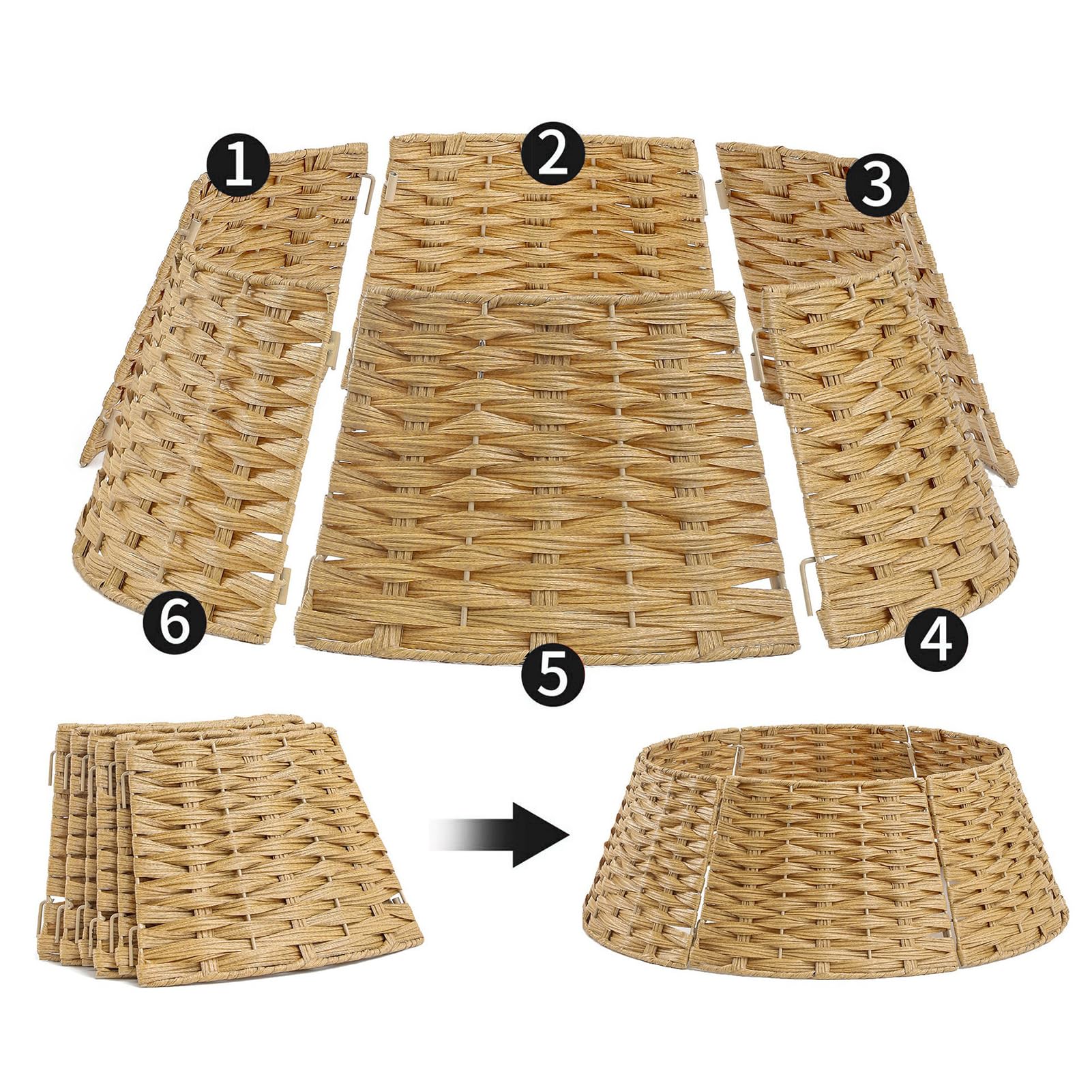 MINGZHE Falda para árbol de Navidad, Accesorio para Falda de árbol de Ratán Festivo, 6 Piezas, Cubierta para Soporte para árbol de Navidad, Accesorio para Falda de árbol de Ratán