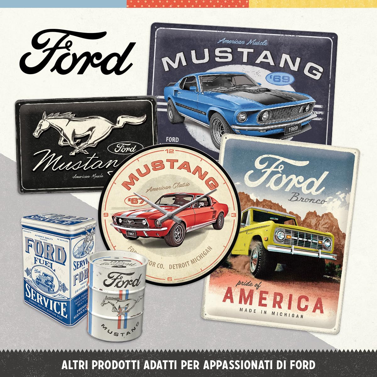 Targa Metallica Vintage Ford Mustang – 20x30 Cm – Decorazione Retrò – Made In Germany