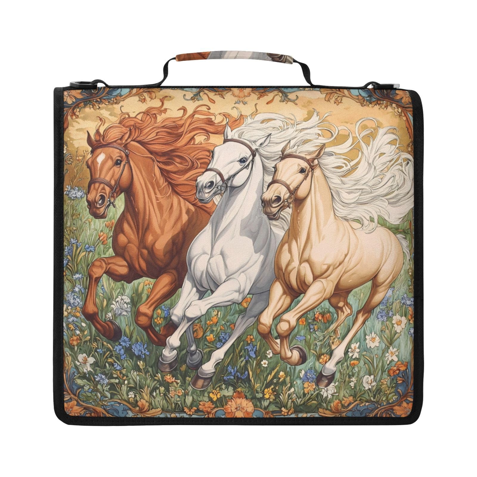 Horse Run Colorful Art Zipper 3 Ring Raccoglitore Bag