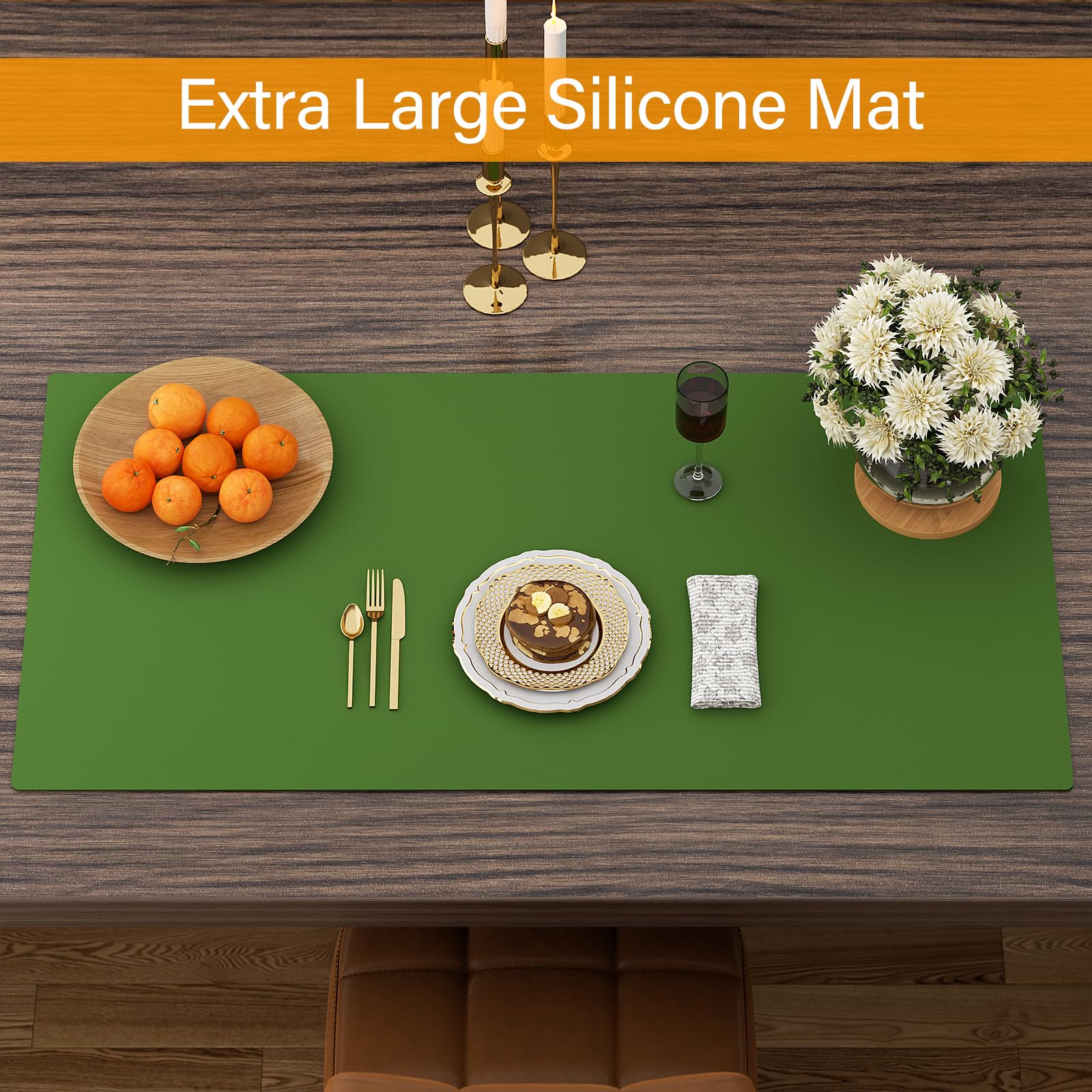 Tapis de table en silicone de qualité – 119,4 x 61 cm – Haute résistance à la chaleur (testé par des laboratoires de 250 °C), surface antidérapante et résistante à l'huile pour la pâtisserie et le