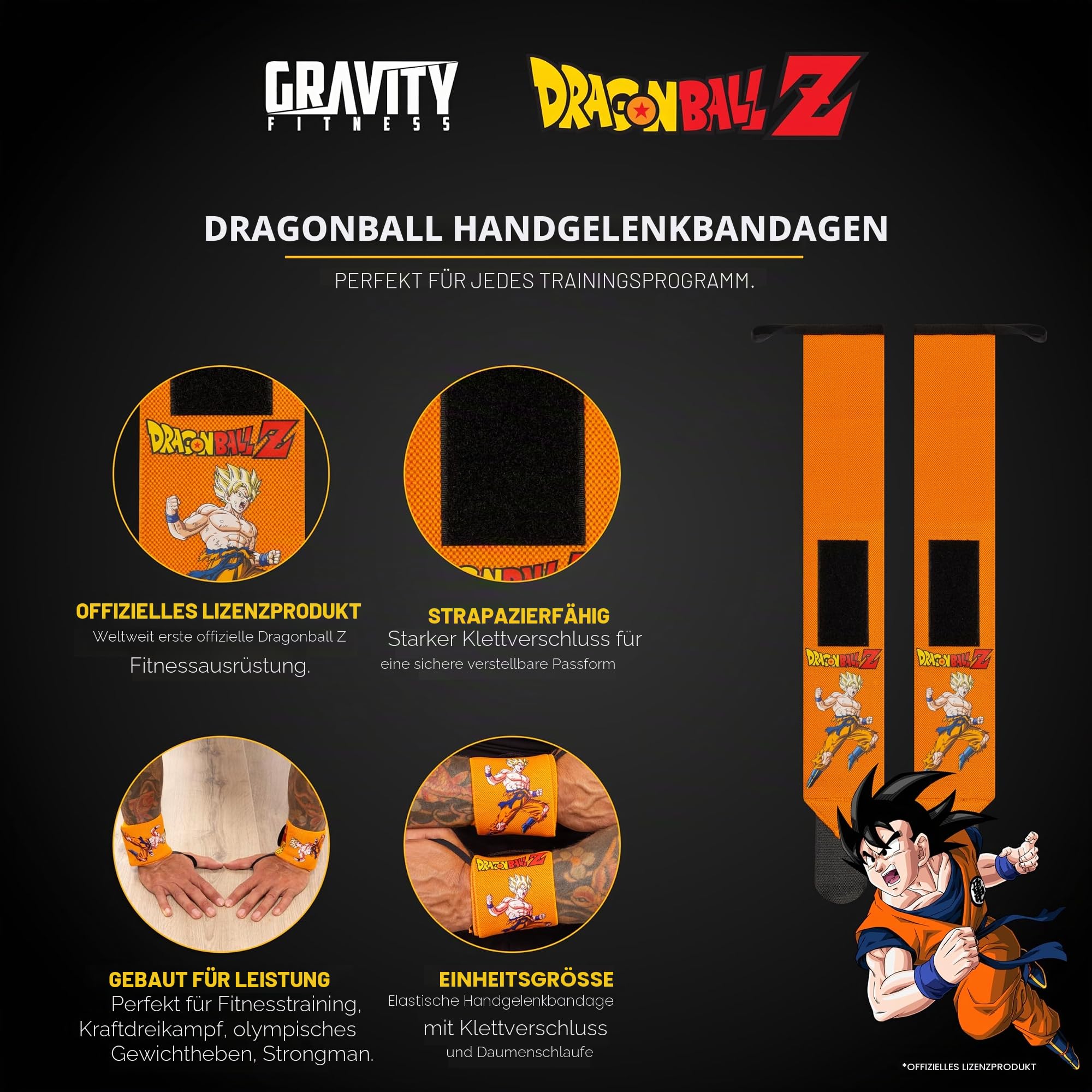 GRAVITY FITNESS Dragon Ball Z Lifting Straps for Gym - Official Wrist Wraps Weightlifting, Wrist Straps Weightlifting, Gym Accessories, Wrist Weights for Women, Goku Anime Gym Wrist Support
