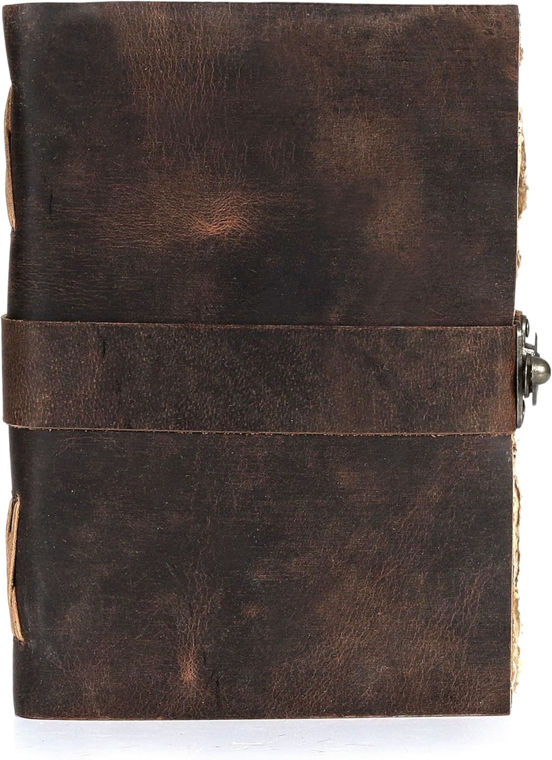 HLC Leather Journal, 200 Pages of Antique Deckle Edges Handmade Paper Vintage Journals for Men & Women, Vintage Lock Closure Rustic Brown Leather Gifts with Pen Holder (10" X 7" inches) - Image 7