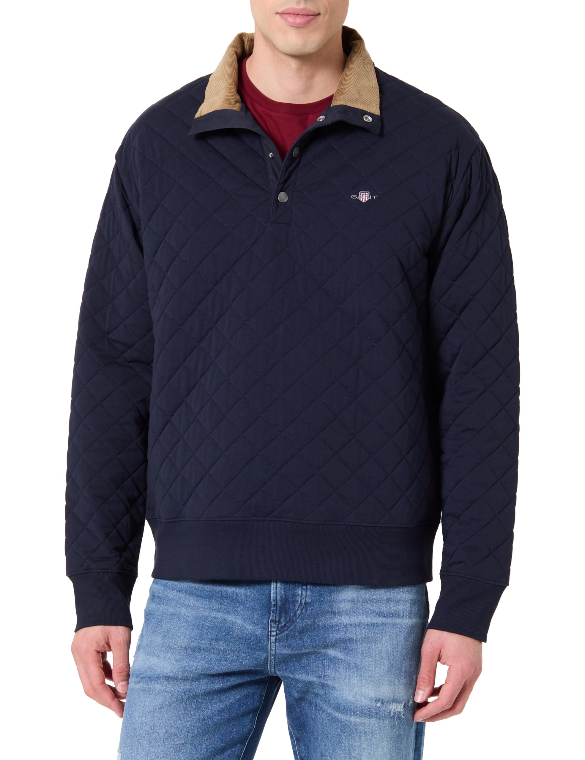 Gant Men's Evening Blue Quilted Sweat Cord Collar Sweatshirt, Xxl