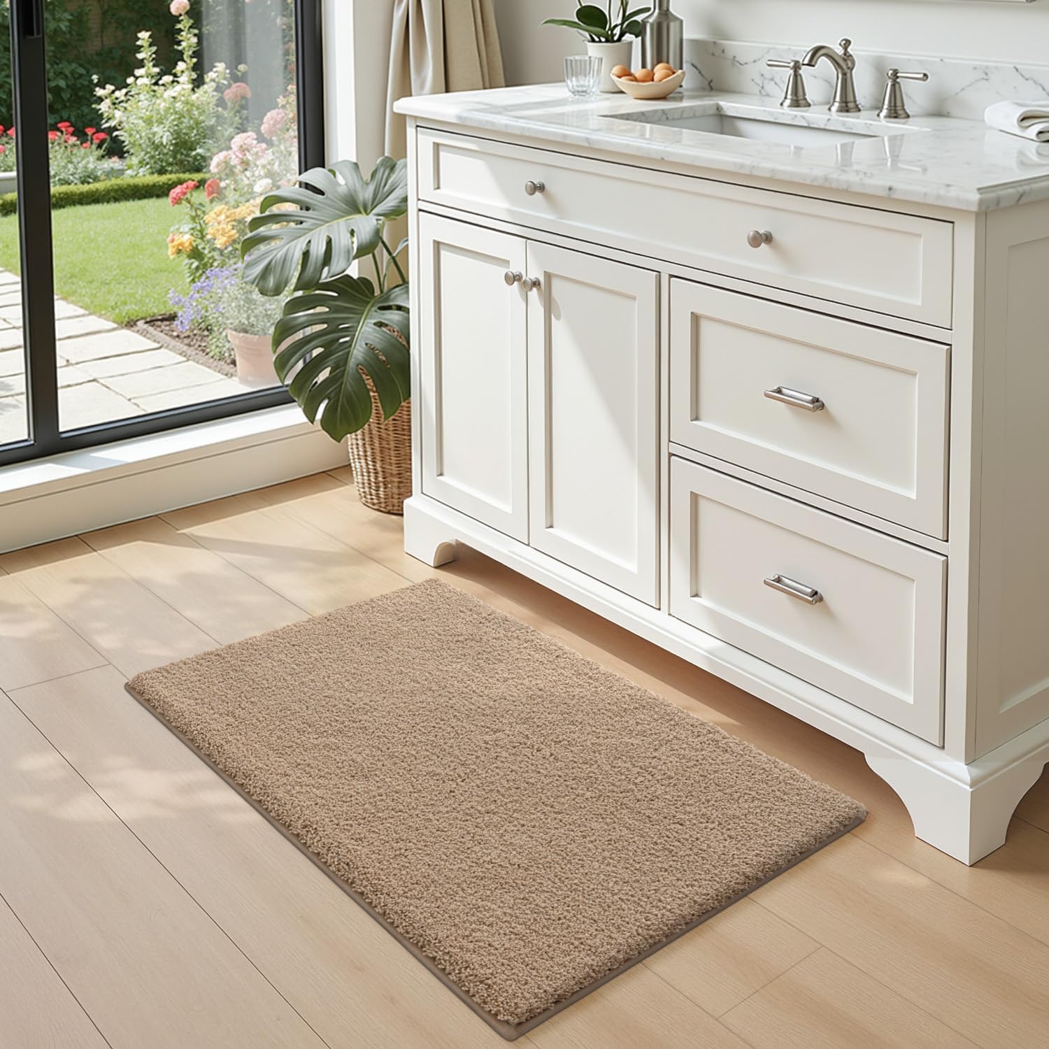 DEXI Tapis de Bain 40x60 cm Microfibre Antidérapant Beige
