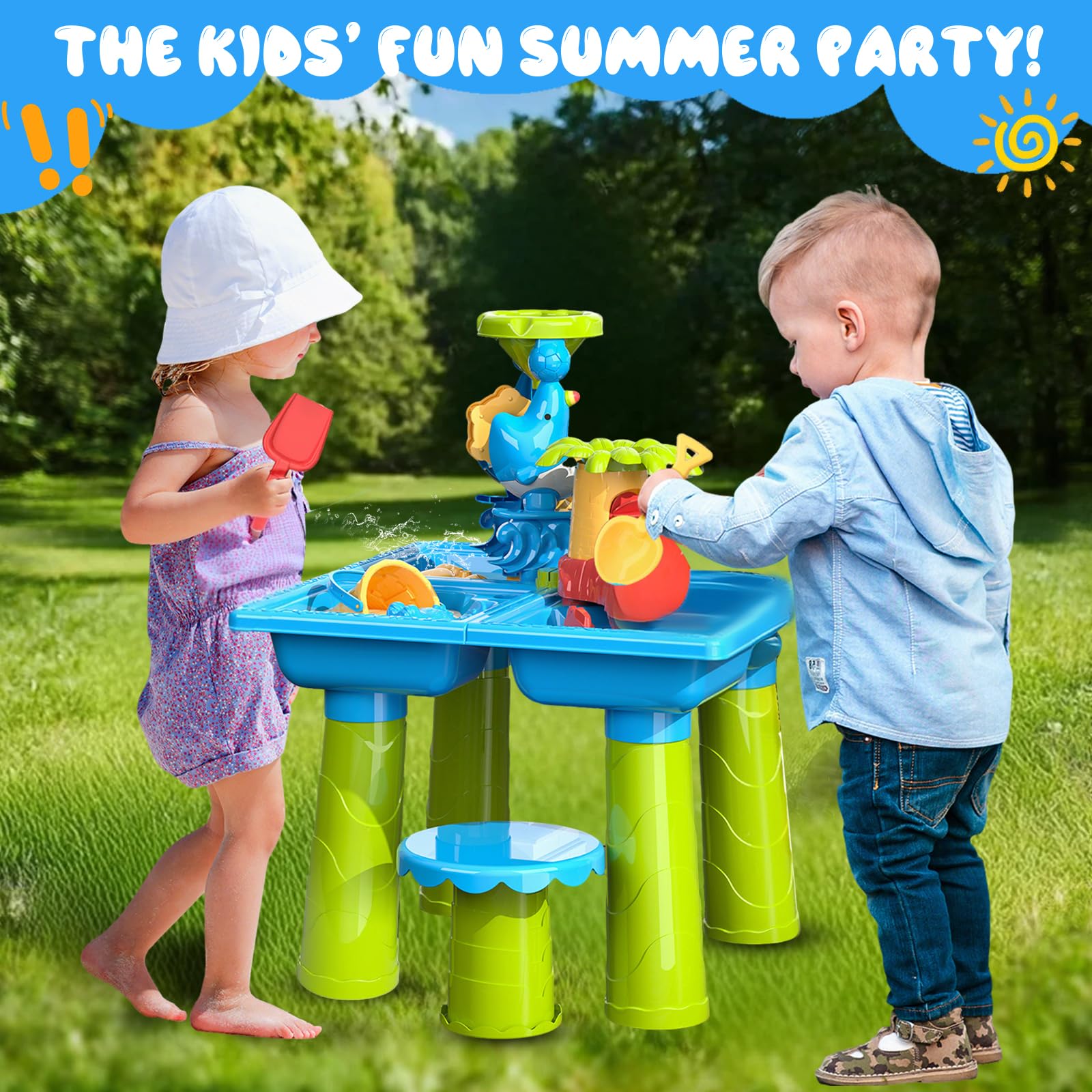 Diealles Shine Wasserspieltisch, Multifunktional Wassertisch Kinder Outdoor, Sand und Wasserspieltisch ab 1 2 3 4 Jahre, Wasser Spieltisch Kinder Outdoor Strand Sommer Aktivität