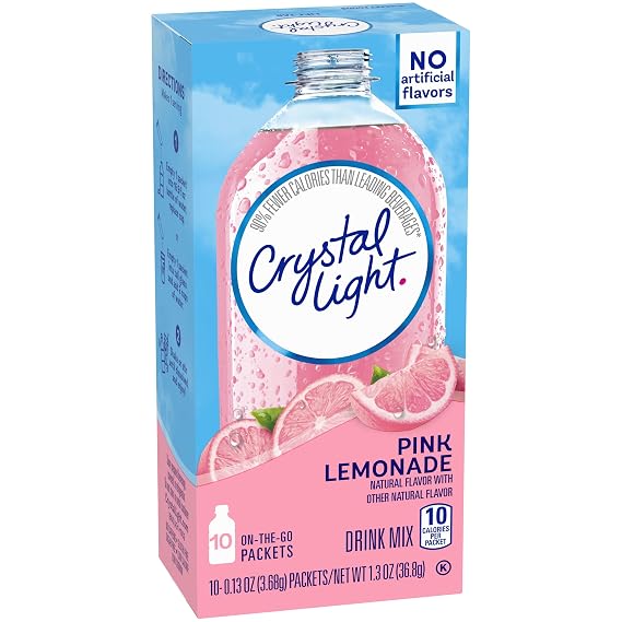 Crystal Light On-The-Go Drink Mix Packets, Zero Sugar Powdered Water Enhancer, Natural Flavor Low Calorie Beverage Mix, Powdered Soft Drink Mix for Flavorful Hydration, Pink Lemonade, 0.13 Ounce Packets, 10 Count (Pack of 4)