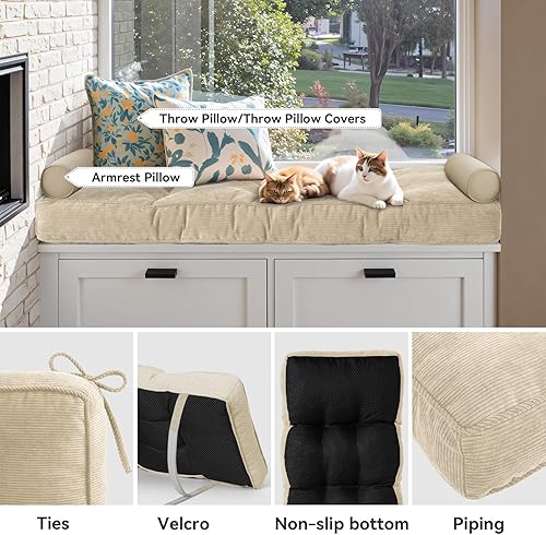 Miniatura 6 de Detiblue Cojines de banco para interiores, cojines de asiento de ventana de vellón de felpilla suave, 36 x 14 pulgadas, cojines de banco