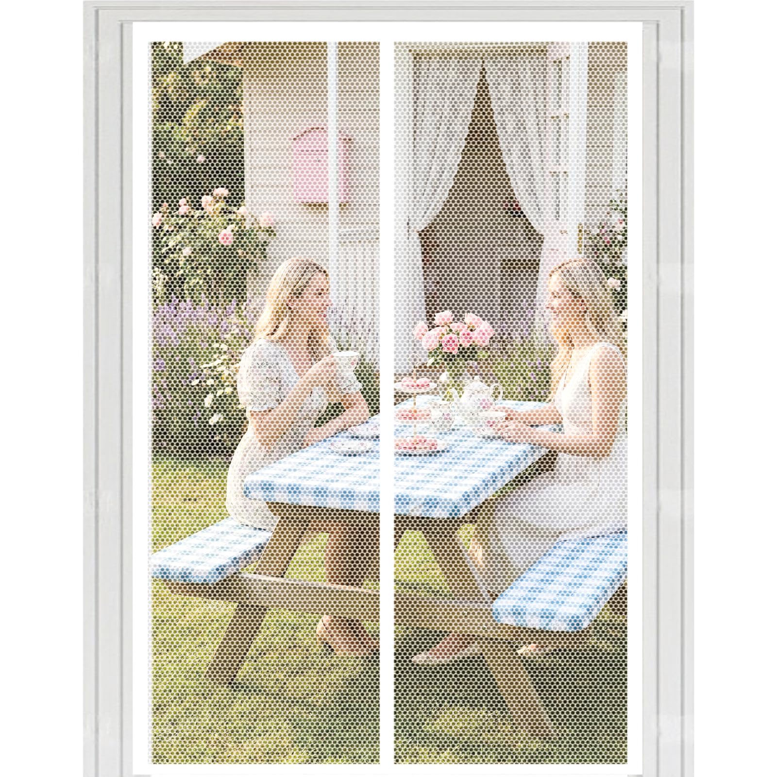 Magnetic Screen Door 165 x 191 cm with Powerful Magnets Automatically Closes and Magic Tape, Install Without, Keep Bugs Out, Heavy Duty Fly Screen Door for Balcony, White