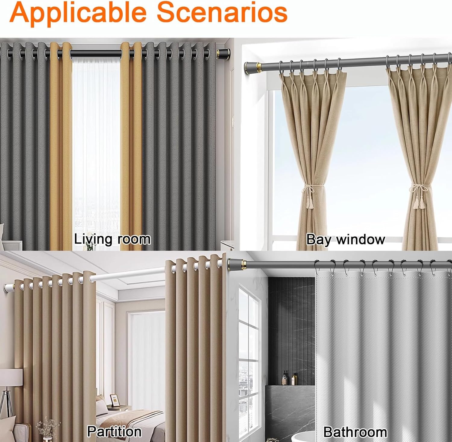 ZIMGOD Closet Rod Telescopic Shower Curtain Rods Closet Tension Rod, Heavy Duty Clothing Hanger Bar for Hanging Clothes, Portable Closets for Bathroom Balcony(Gray,0.7-1.2m (2.3ft-3.9ft))