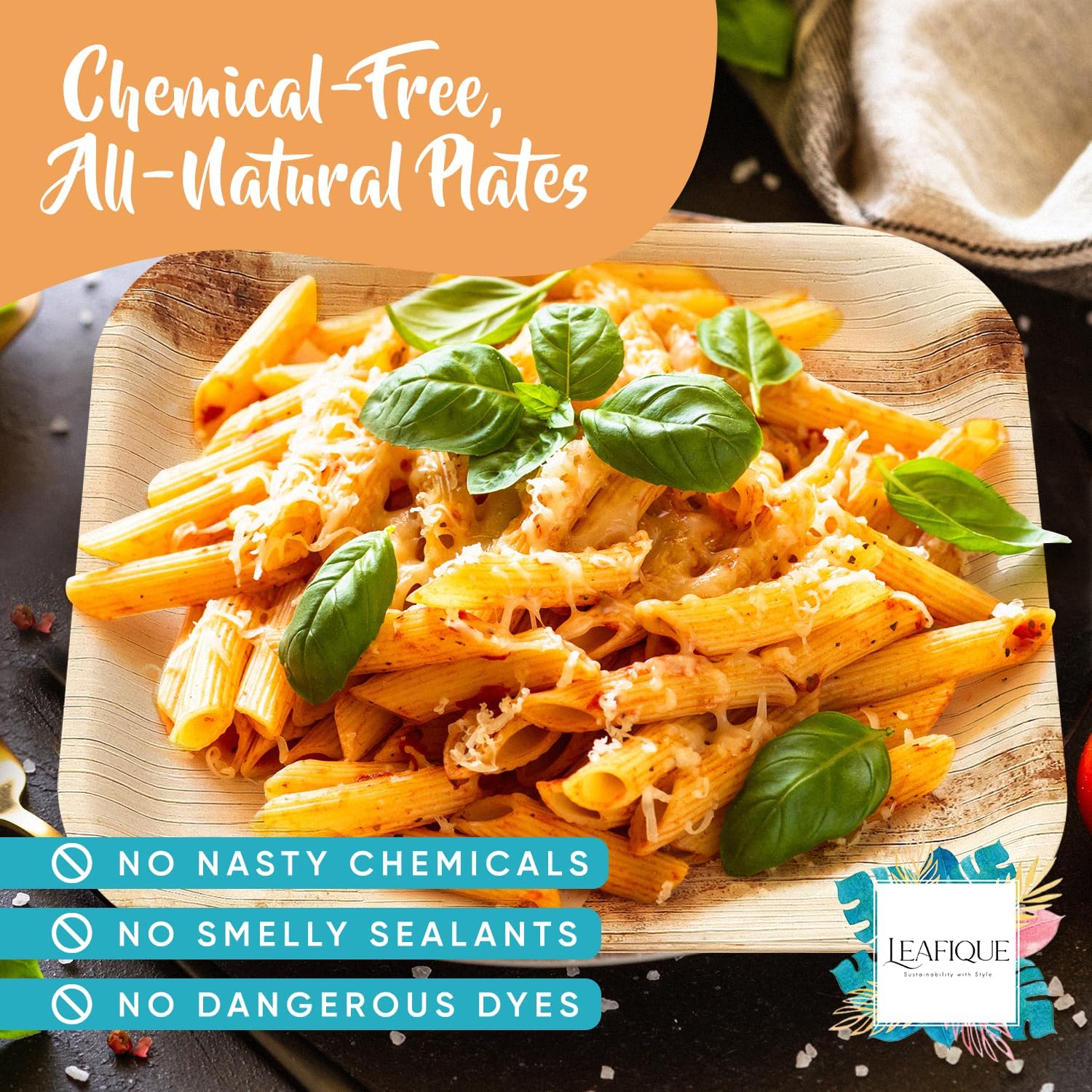 100% Natural 8 Inch Square Palm Leaf 50 Plates + 100 Cutlery (50 Forks & 50 Knives), Biodegradable Dinnerware for Catering, Birthdays, Halloween, BBQs, Alternative to Paper & Bamboo Plates Disposable - Image 6