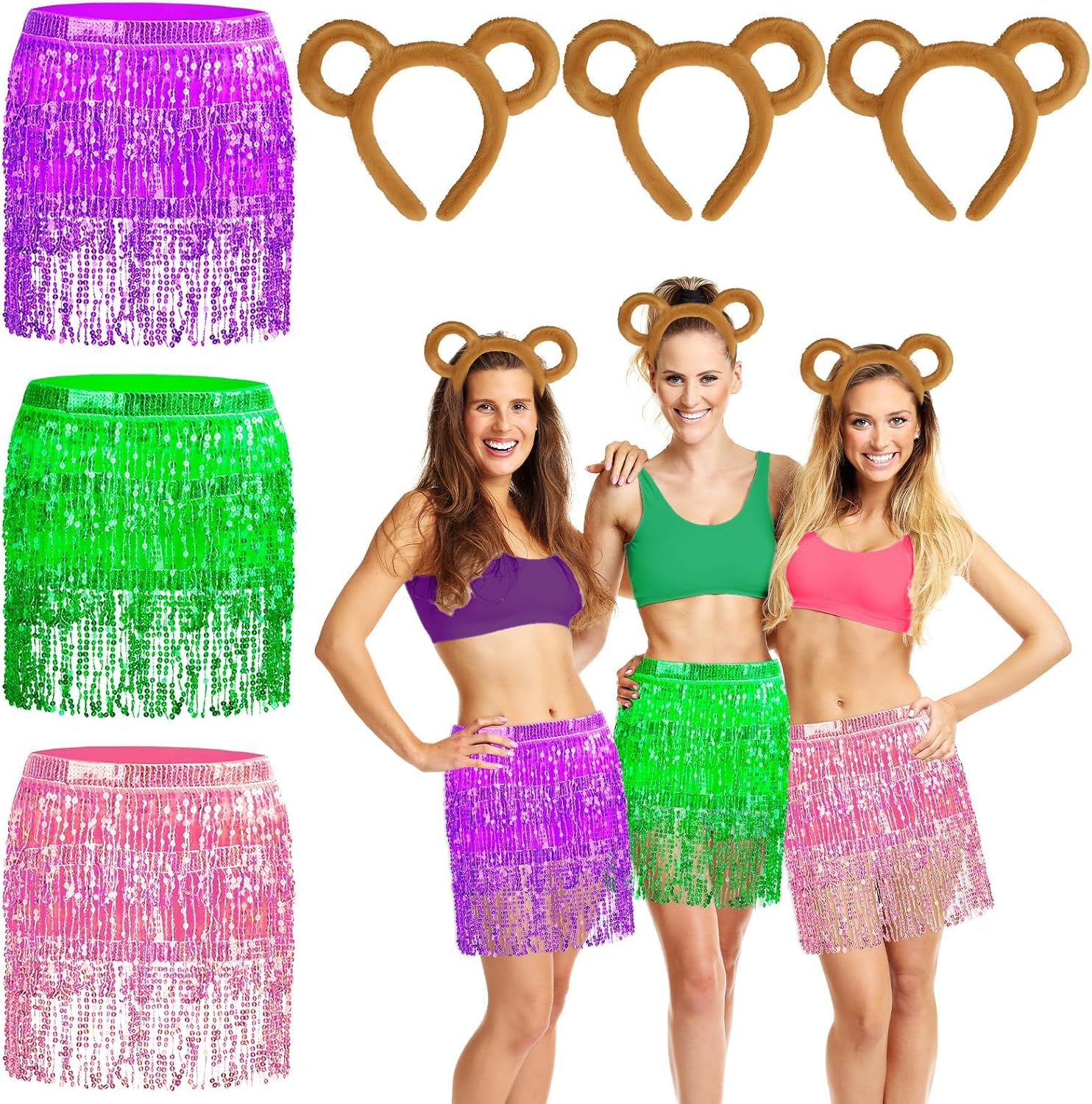 Halloween Chipmunks Costumes Set Chipmunk Ears Headband Sequin Skirt Fake Singer Microphone Halloween Animal Cosplay