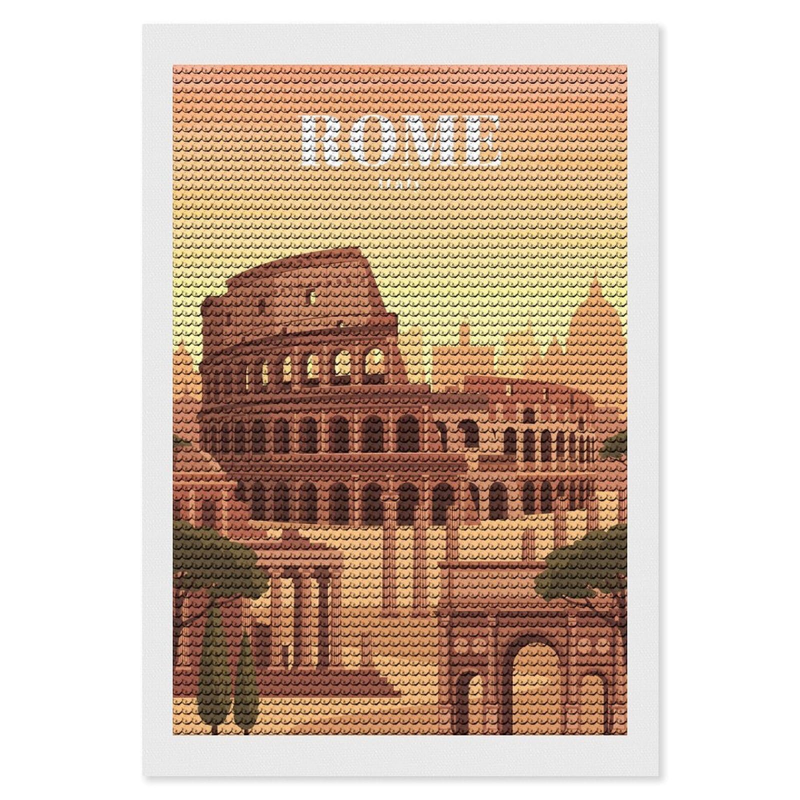 Junmoney Rome Italy Round Drill Diamond Painting 8"x12", for Adults, Creative Leisure Activity, Office Decor, Holiday Gift Idea