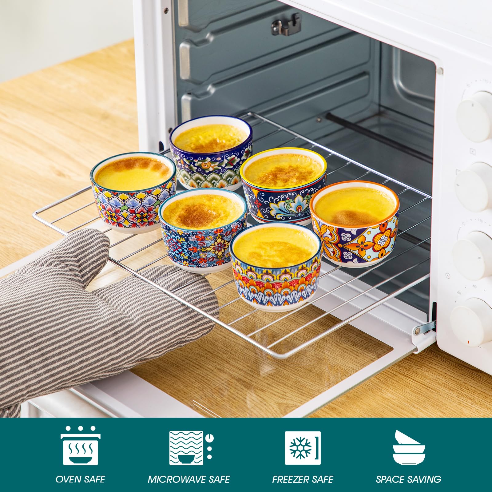 vancasso Ramequins Lot, 6 X 120 ML Ramequins et Moules à Soufflés en Porcelaine, Ramequin Creme Brulee pour Muffin et Gâteau, Ramequin Four à Crème, Sauce, Fruit, Ø8 CM - Style Bohème