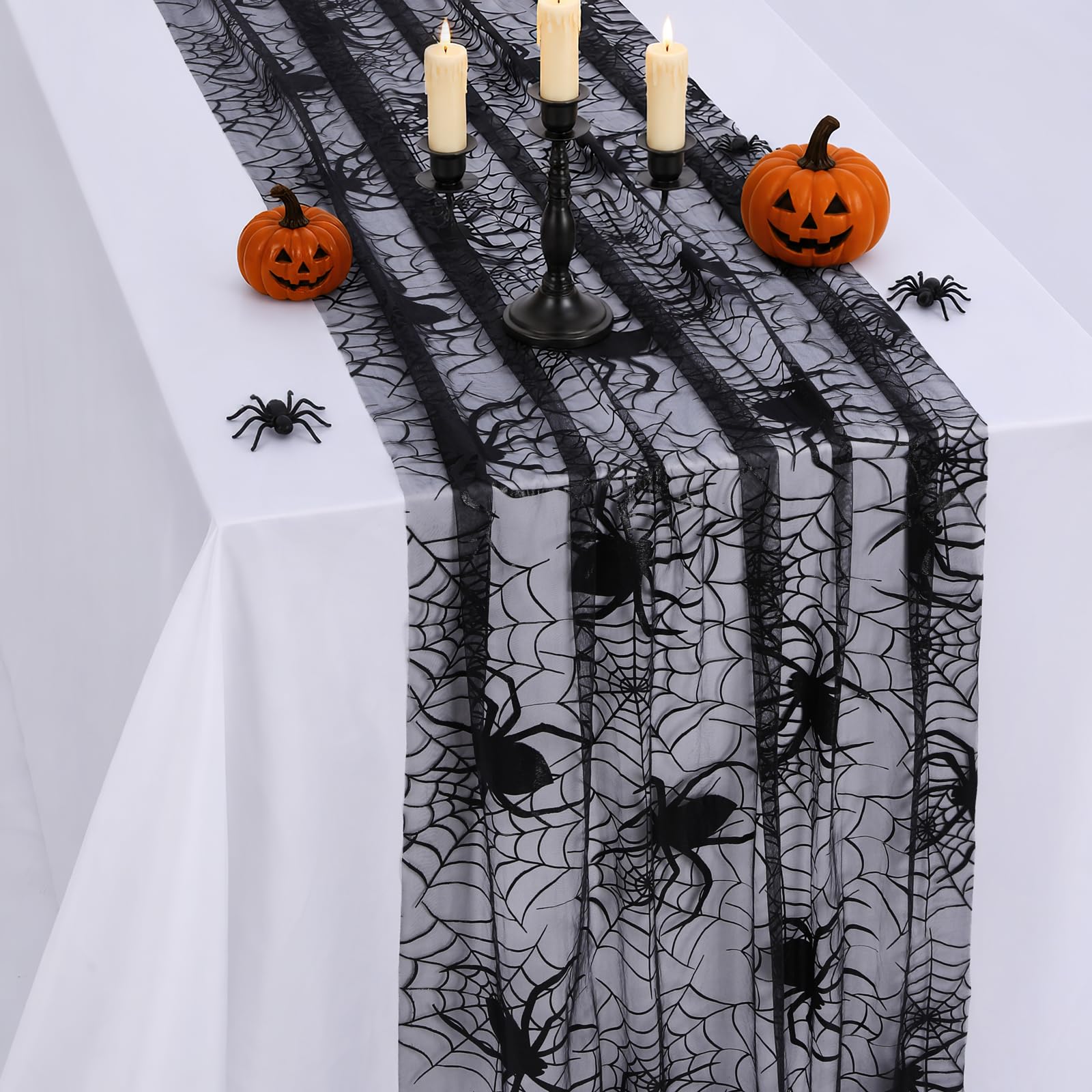 B-COOL Halloween Table Runner Black Spider Web Table Fabric 29x120 Inch