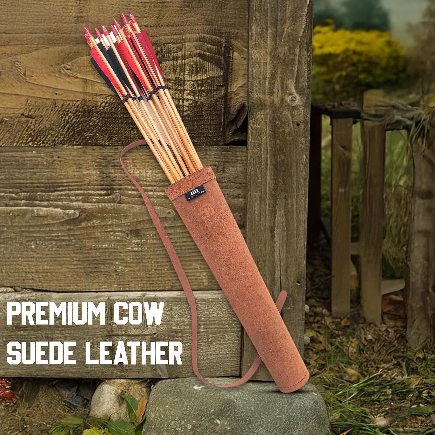 Hunt & Seek Cow Suede Leather 17-inches Back/Shoulder Arrow Quiver for Archery Hunting