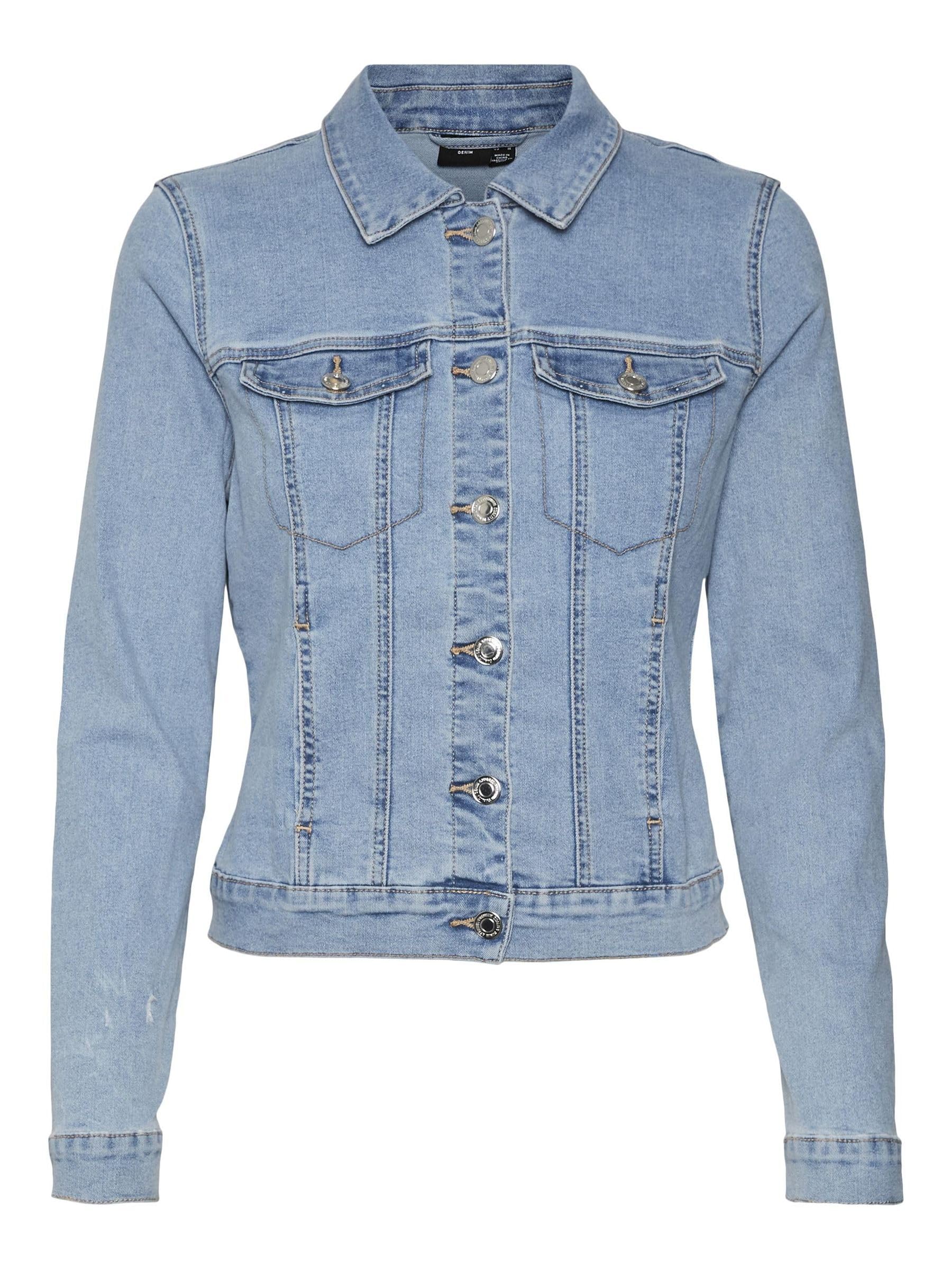 VERO MODA Women's Vmluna LS Slim DNM Jacket Mix Ga Noos, Light Blue (Light Blue Denim), L