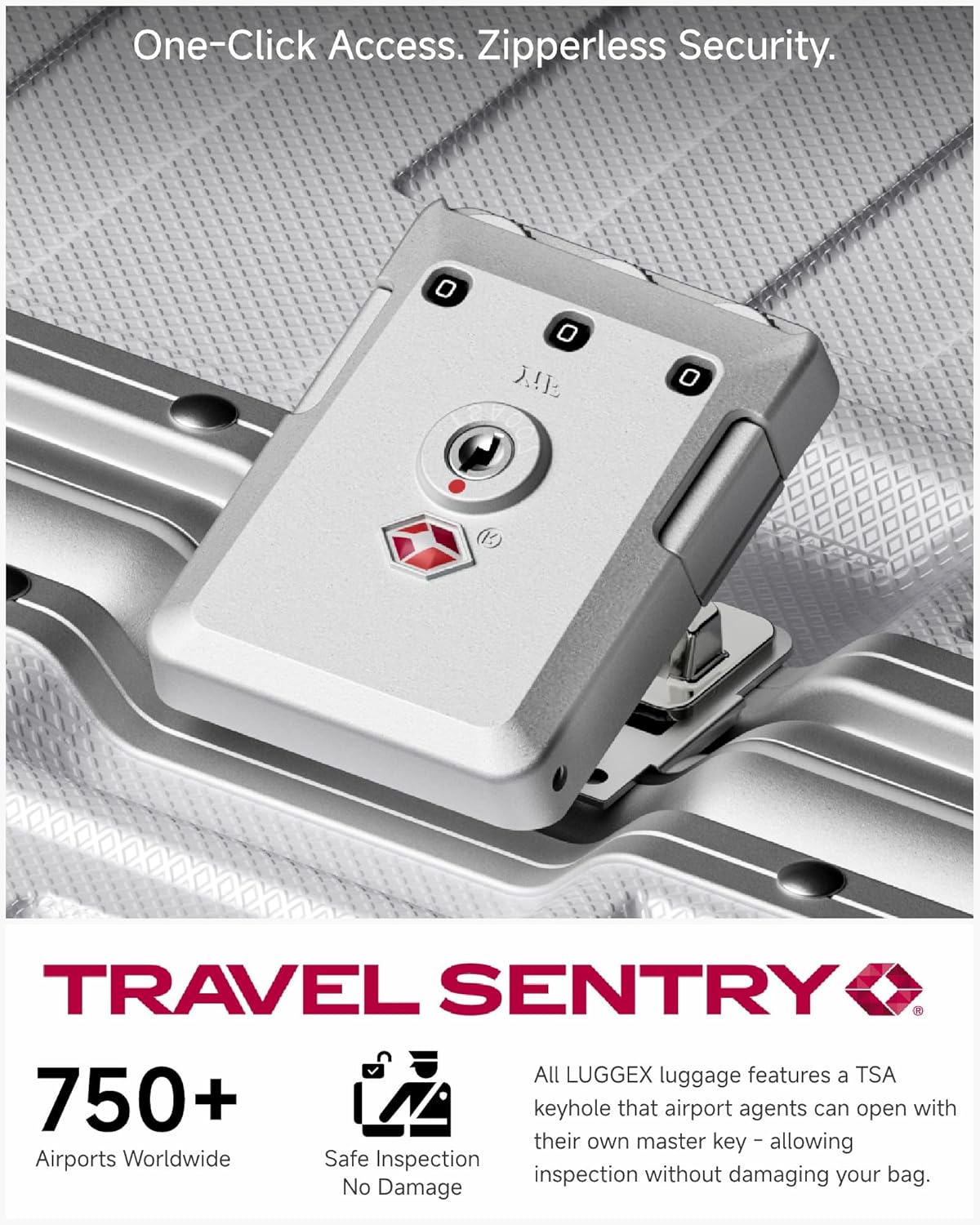 Carry On Luggage with Spinner Wheels, 8010S Aluminum Frame Zipperless Polycarbonate Hard Shell Suitcase (ZX-Core, Silver, 20 Inch)