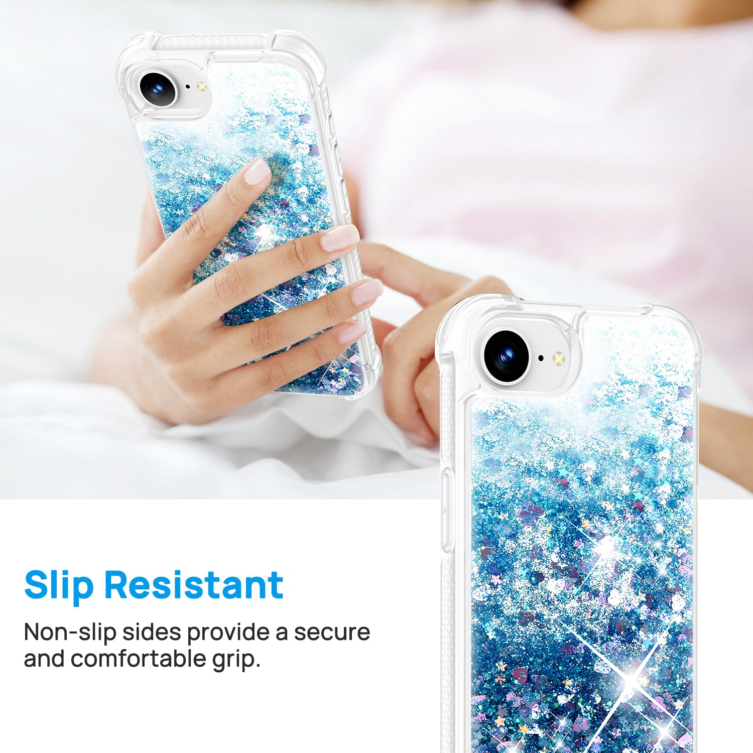 IPhone 16e Hülle Transparent Mit Glitzer – Lila/blau, Schlank, Kratzfest, Mit Pailletten-Effekt