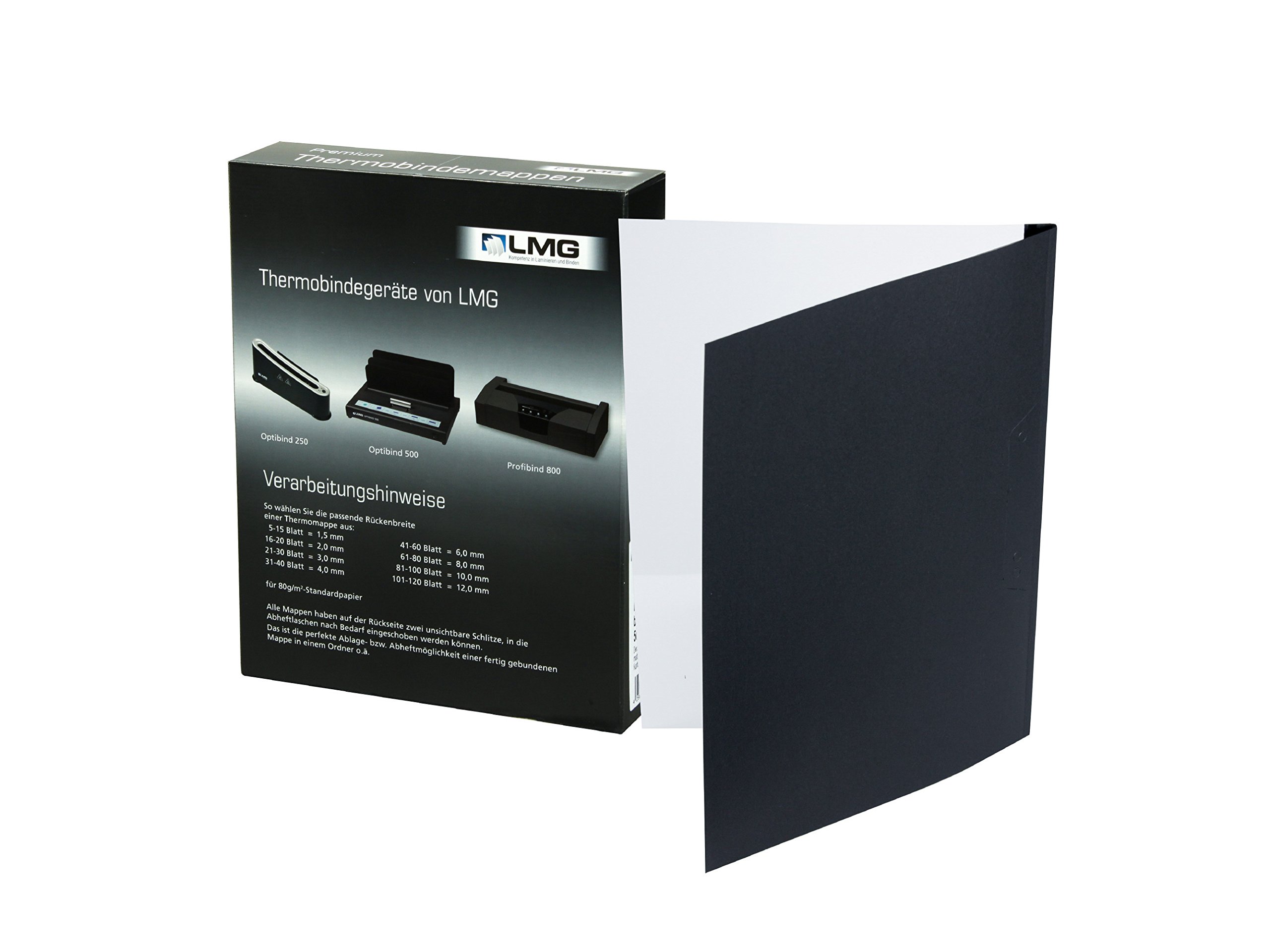 LMG LMG-BMDLM-SW-R2 Premium Thermobindemappe Lederstruktur mit matter Vorderseite, 2 mm, 50 Stück