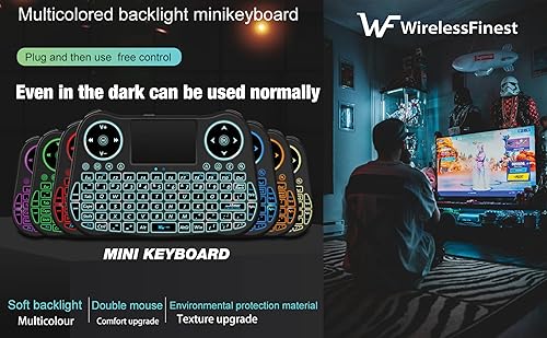 Vista 7 de Controlador Combo de Teclado Mini Inalámbrico con Mando a Distancia, Panel Táctil y Ratón con Retroiluminación RGB para Android TV Box, Smart TV