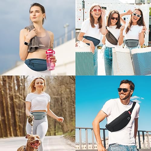 Miniatura 7 de Riñonera grande para hombres y mujeres, para correr, senderismo, ciclismo, viajes, a la moda, ajustable, con 4 bolsillos, impermeable, bolsa cruzada