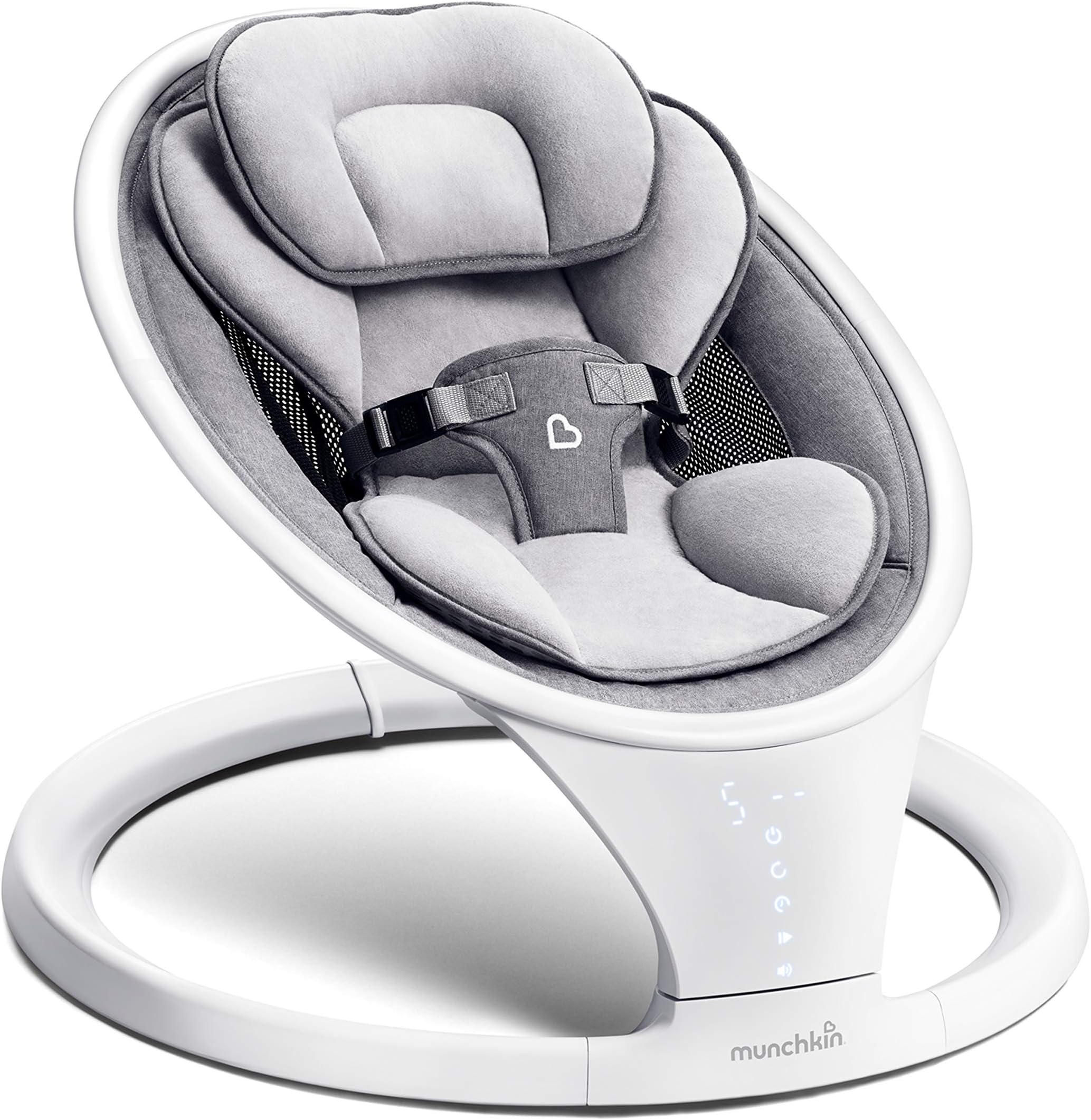 Electric Baby Swing, Portable and Lightweight, Bluetooth Enabled Infant Rocker with Natural Sway in 5 Ranges of Motion, Newborn Nursery Essentials, White/Grey