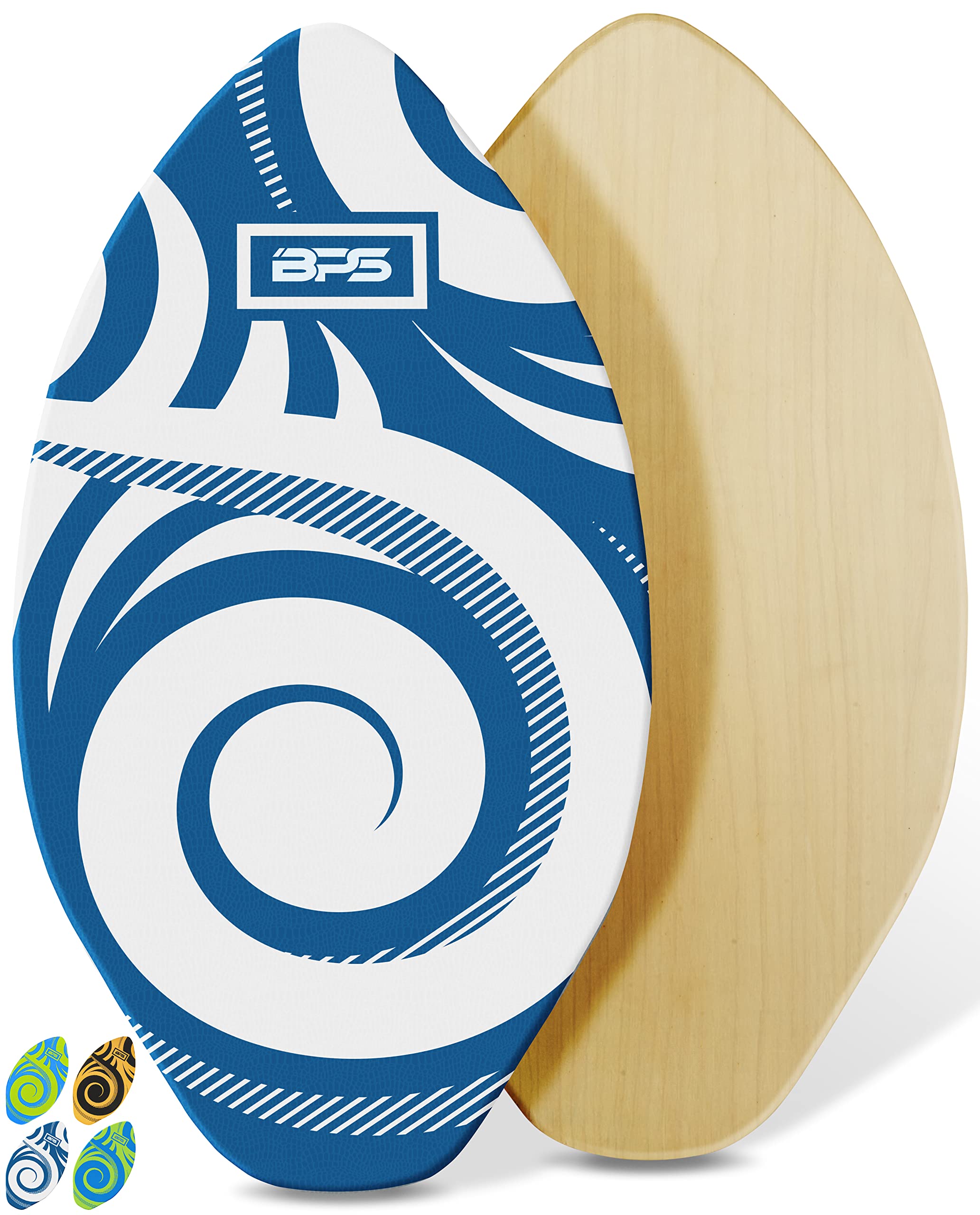 BPSNew Zealand ‘Koru’ Skimboard with Colored EVA Grip Pad and High Gloss Clear Coat Wooden Skim Boards for Kids and Adults | Choose from 3 Sizes and Traction Pad Color