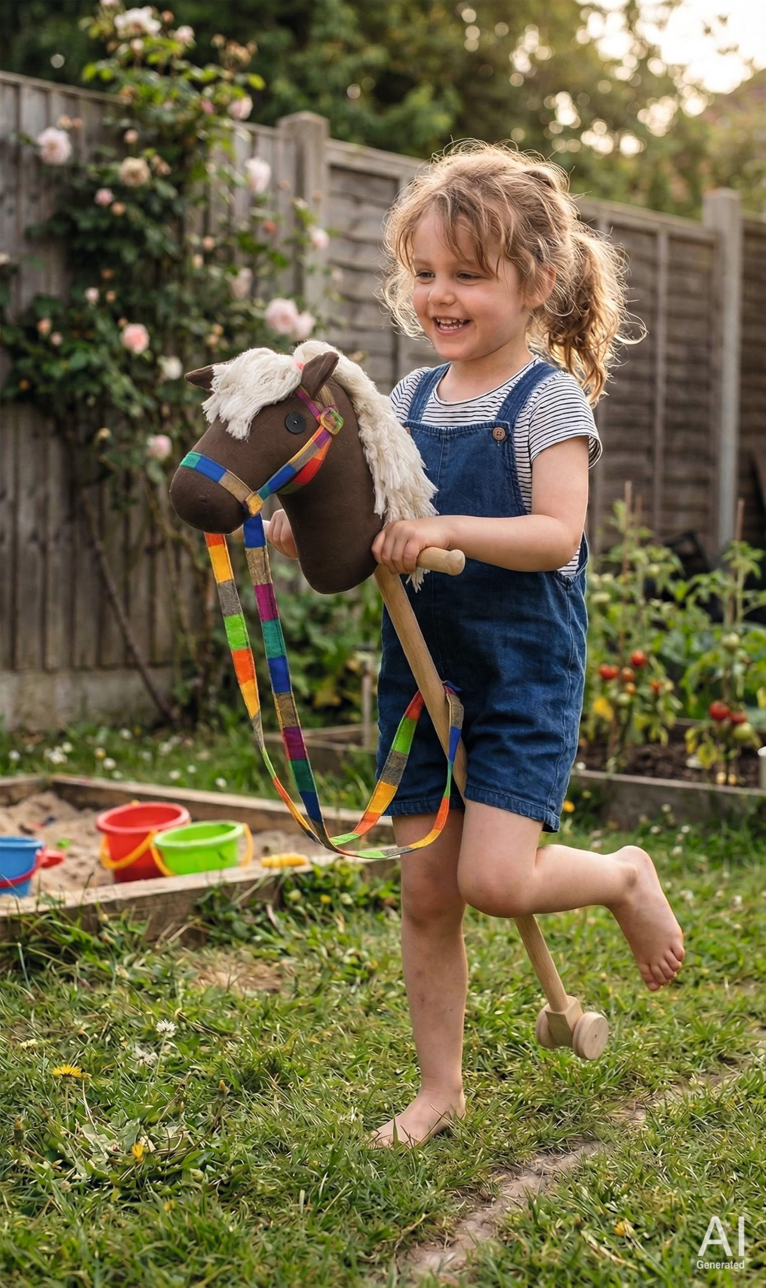 goki RA200 - Steckenpferd Jumper aus Holz und Baumwolle, Griffe und Rollen aus Holz, ideal für Springreiten, Dressur und Hobby Horse, fördert Koordination und Motorik, 97cm und ideal ab 3 Jahren