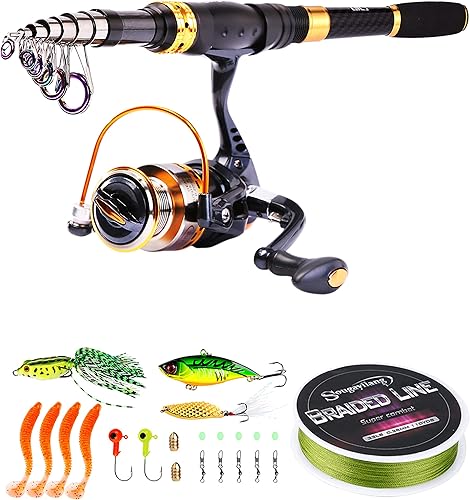 Miniatura 8 de Sougayilang Carrete de caña de pescar Combos de fibra de carbono telescópica caña de pescar con carrete giratorio para viajes agua salada pesca de