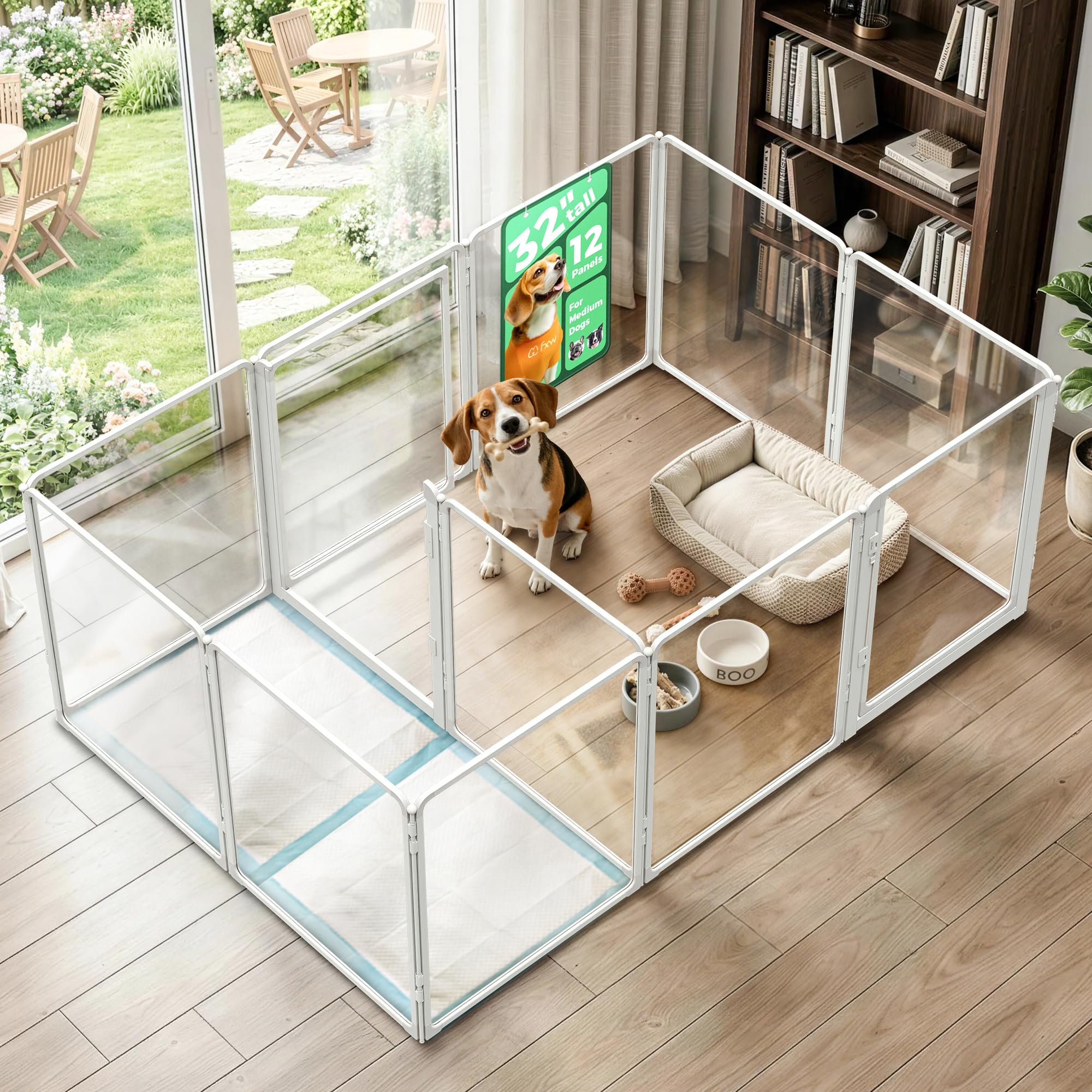 FXW AuraSpace Pro Clear Acrylic Indoor Dog Playpen, 32" H, 12 Panels