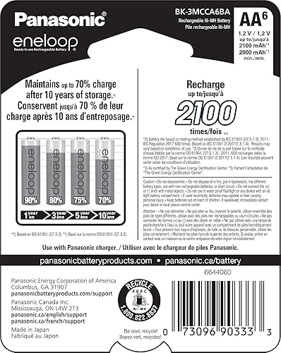 Miniatura 2 de Eneloop Panasonic BK-3MCCA6BA AA 2100 Ciclo Ni-MH Baterías recargables precargadas, paquete de 6 baterías