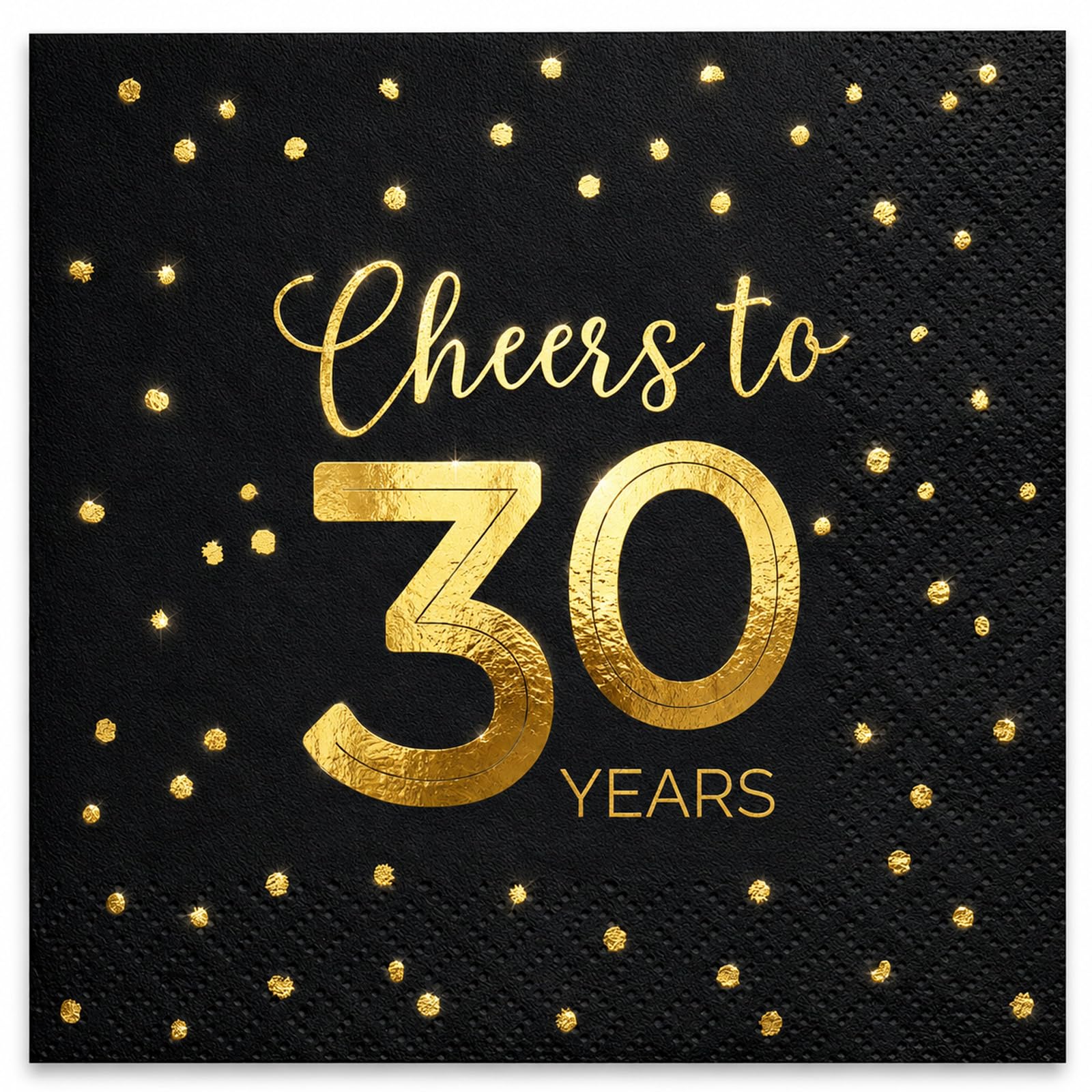Cheers to 30 Years Gold Foil Cocktail Napkins – 50 Pack 2-Ply Disposable Birthday Napkins, Beverage Paper Napkins for Party Decorations, Wedding Anniversary Celebration — image 1