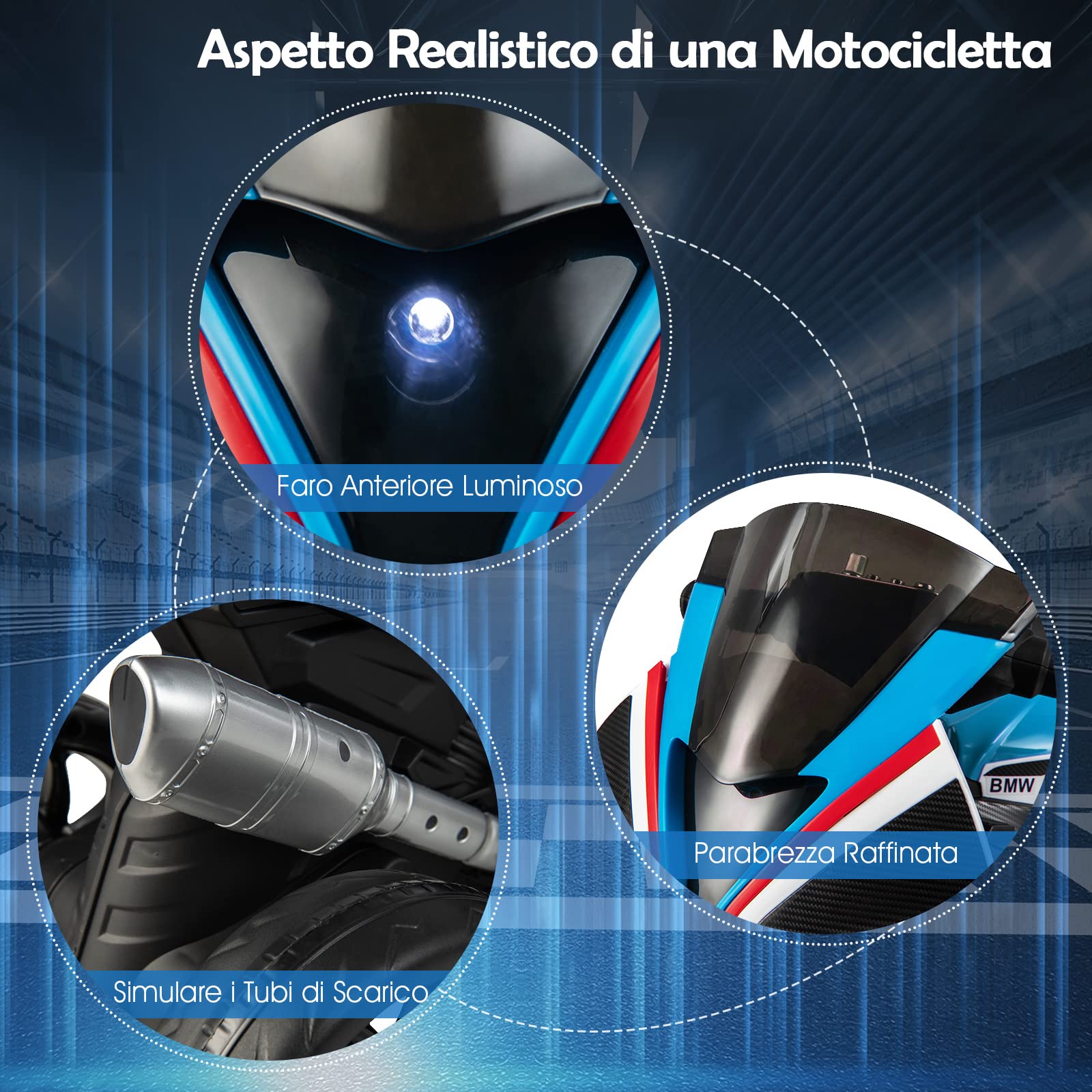 COSTWAY 6V BMW Moto Cavalcabile per Bambini, Motocicletta a 3 Ruote con Musica Fari, 3km/h, Moto Elettrica Regalo per Bambini 37 a 96 Mesi (Blu)