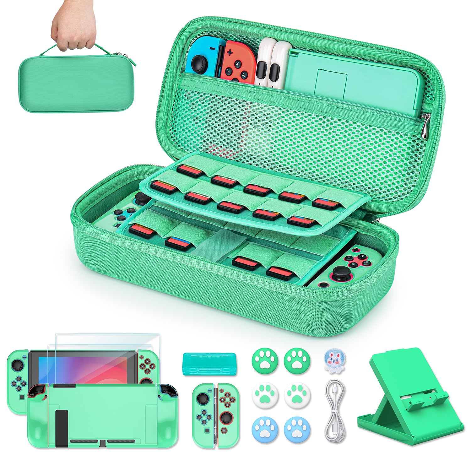 Younik Pack d'Accessoires Switch, Kit d'Accessoires 16 en 1 Comprenant Un Etui de Transport Switch, Etui de Protection pour Console et J-Con, Une Protection d’Ecran, Un Etui de Jeu Switch