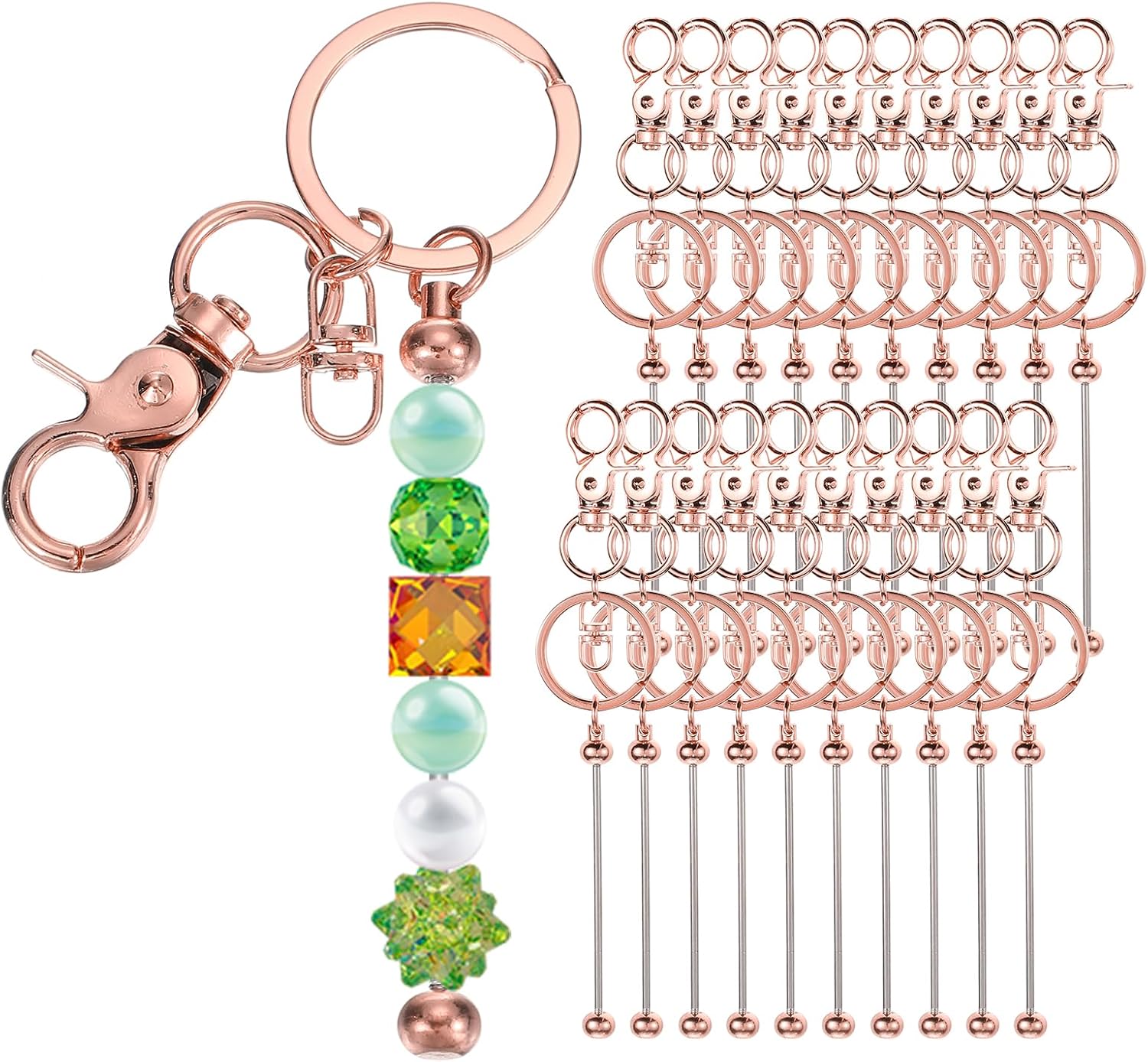 PATIKIL Beadable Keychain Bars, 20 Pcs Metal Beaded Keychain Blanks Bulk Making Supplies Kit with Swivel Snap Hook for Pendant