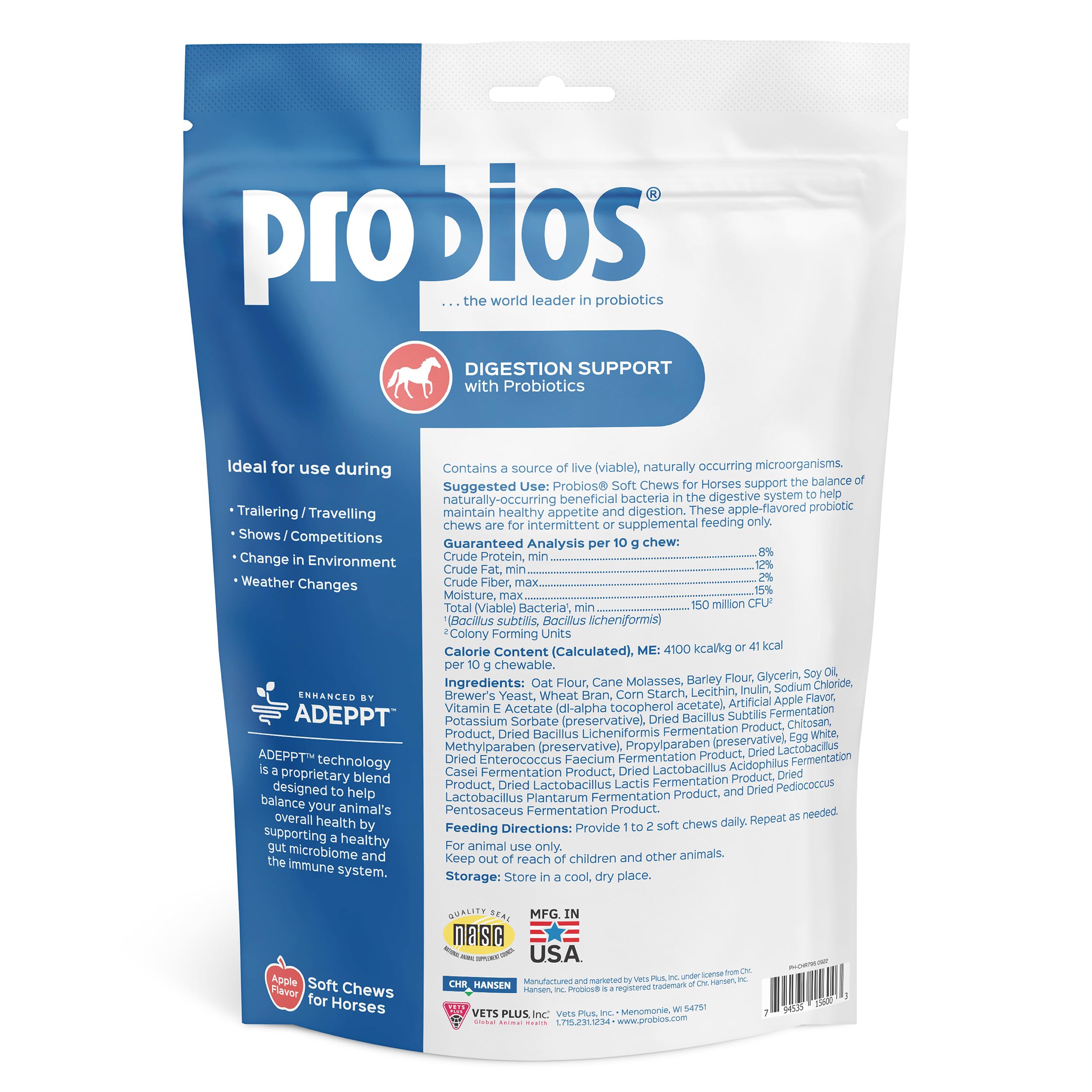 Probios for Horses Soft Chews, Daily Probiotic Supplement for Gut Health, Digestion & Immune Support, Horse Supplies, Apple Flavor, 1.32 lbs (600 Grams)