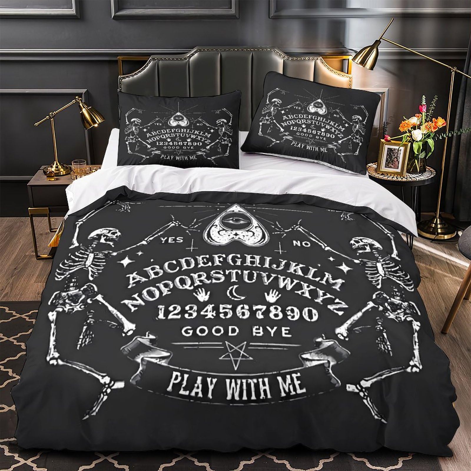 3D Print 3-Piece Bedding Set Bedroom Decor Zipper Closure Super Soft Ouija Board Duvet Cover Breathable Anti-allergic for Youth,Boys,Teenagers Gothic Horror Comforter Cover Single（135x200cm）