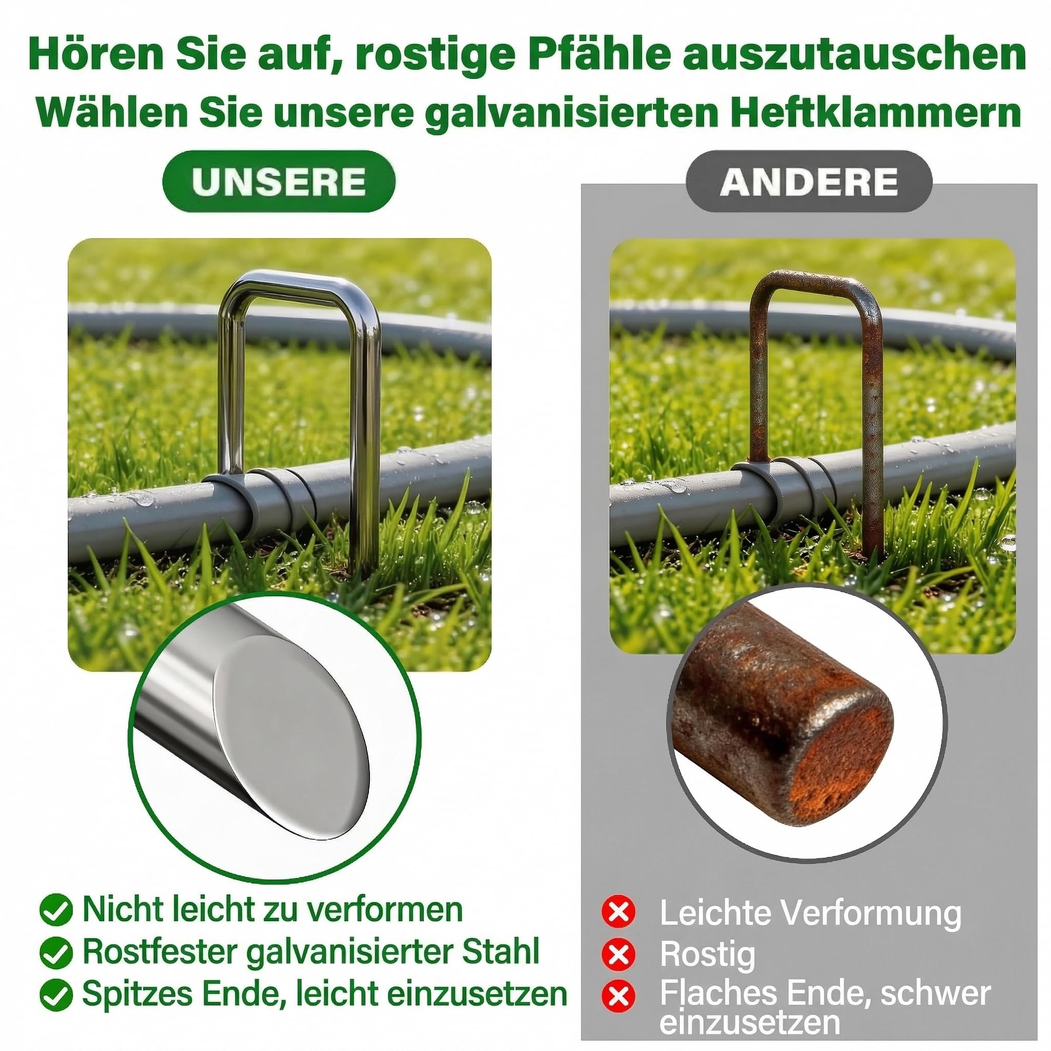 Amagabeli Anti-Rost Erdanker Aus Gehärtetem Stahl Gartenheftklammern Bodenanker für Unkrautvlies Gartenvlies Zaun (500 Stück X 150mm)