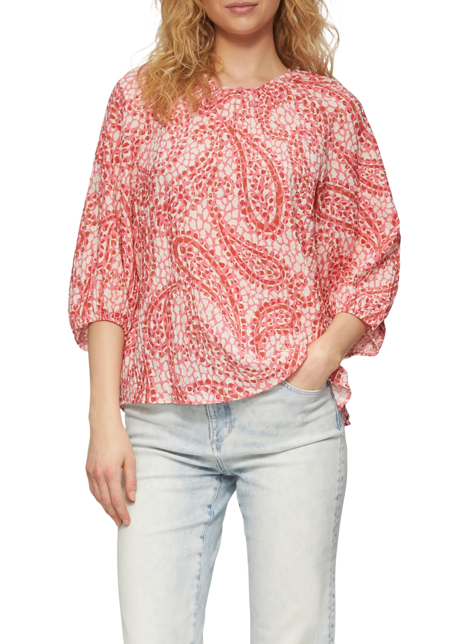 s.Oliver Textured Relaxed Fit Ruffle Raglan Sleeve Blouse, Raspberry, 12