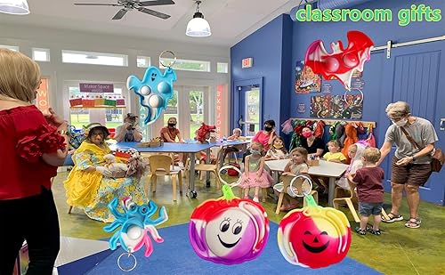 Miniatura 4 de (Regalo para estudiantes de Halloween), 50 paquetes a granel de Halloween, fantasma, calabaza, araña, murciélago, llavero de burbujas, mini llavero,