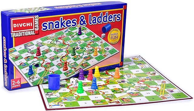 DIVCHI Traditional Snakes and Ladders Board Game for Kids & Adults For 2 - 6 players Suitable For Years 3+